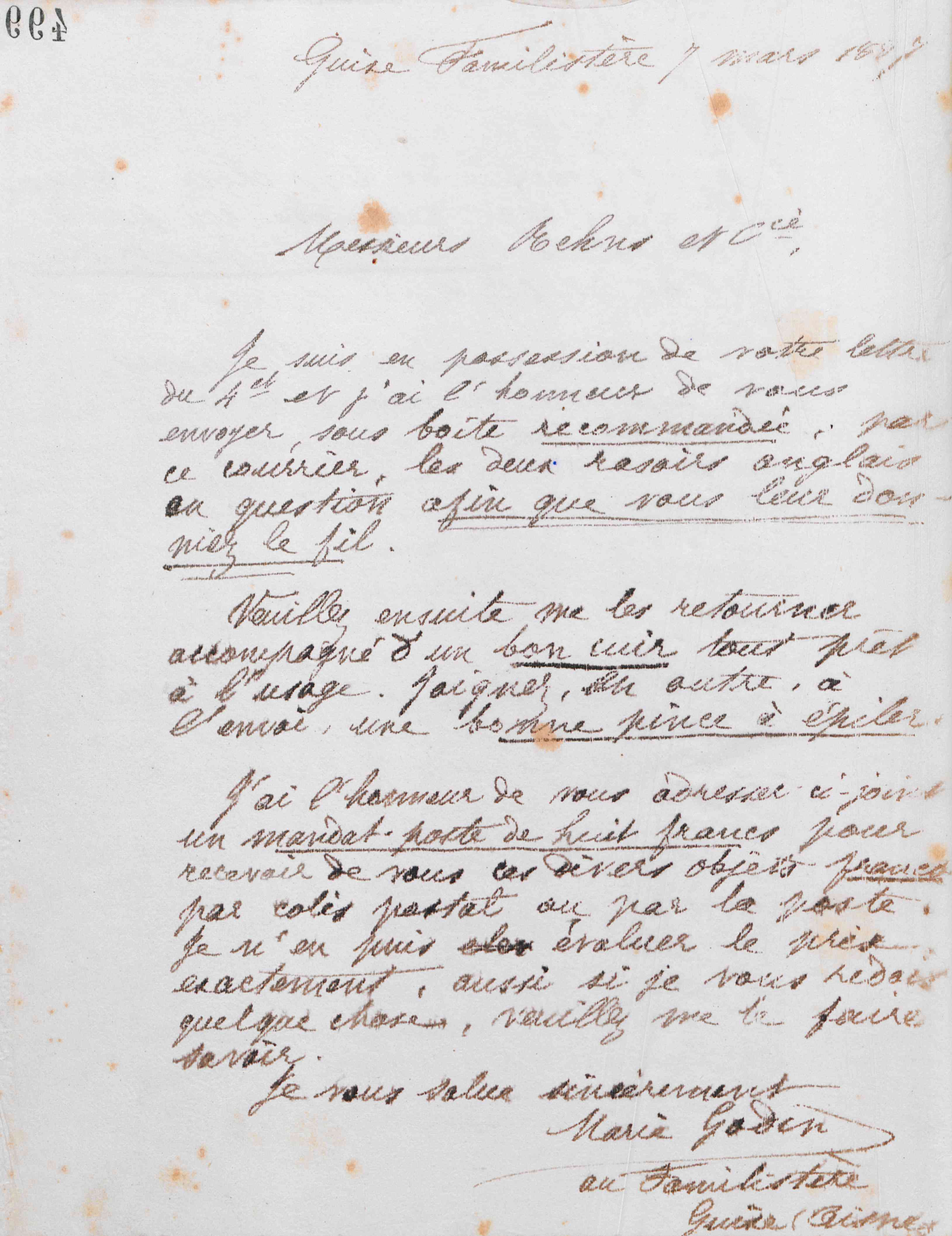 Marie Moret à À la reine des abeilles, 7 mars 1887