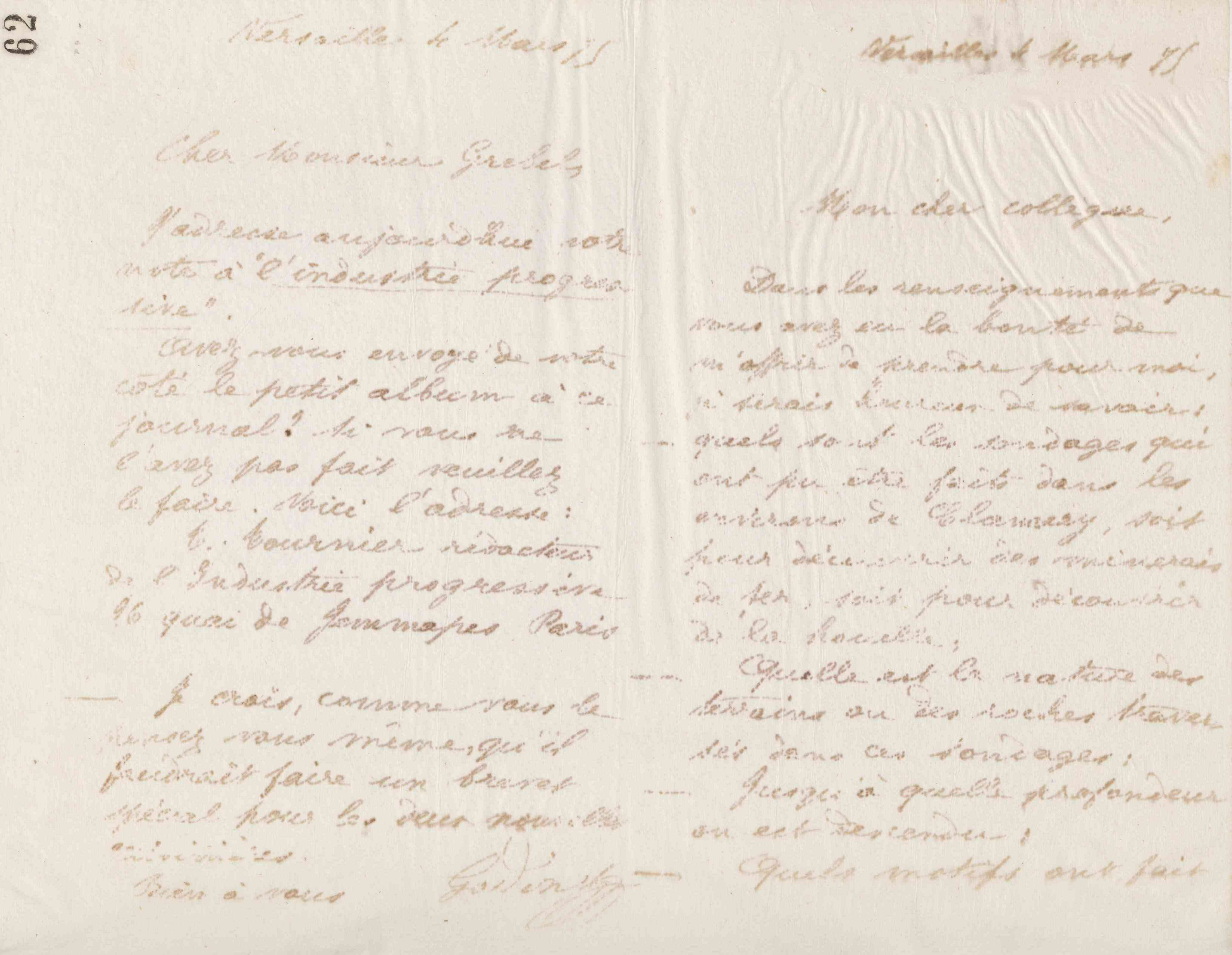 Jean-Baptiste André Godin à Alphonse Grebel, 4 mars 1875