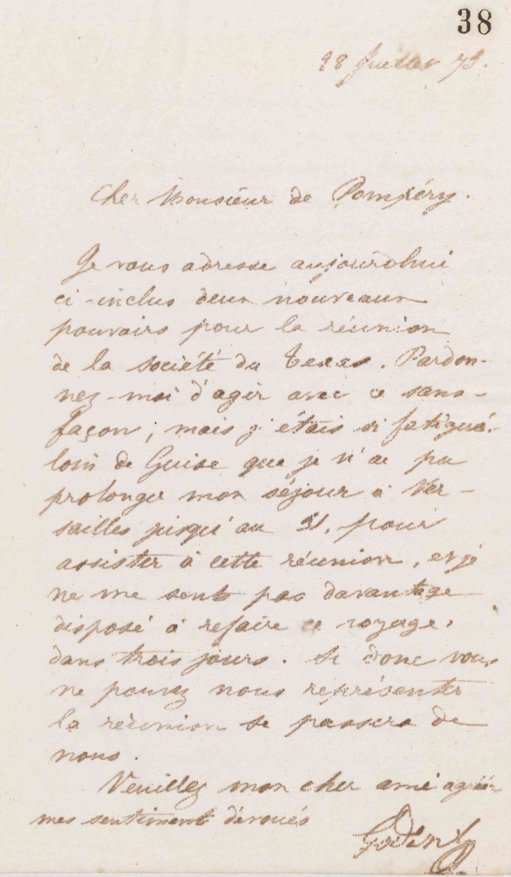 Jean-Baptiste André Godin à Édouard de Pompéry, 28 juillet 1873