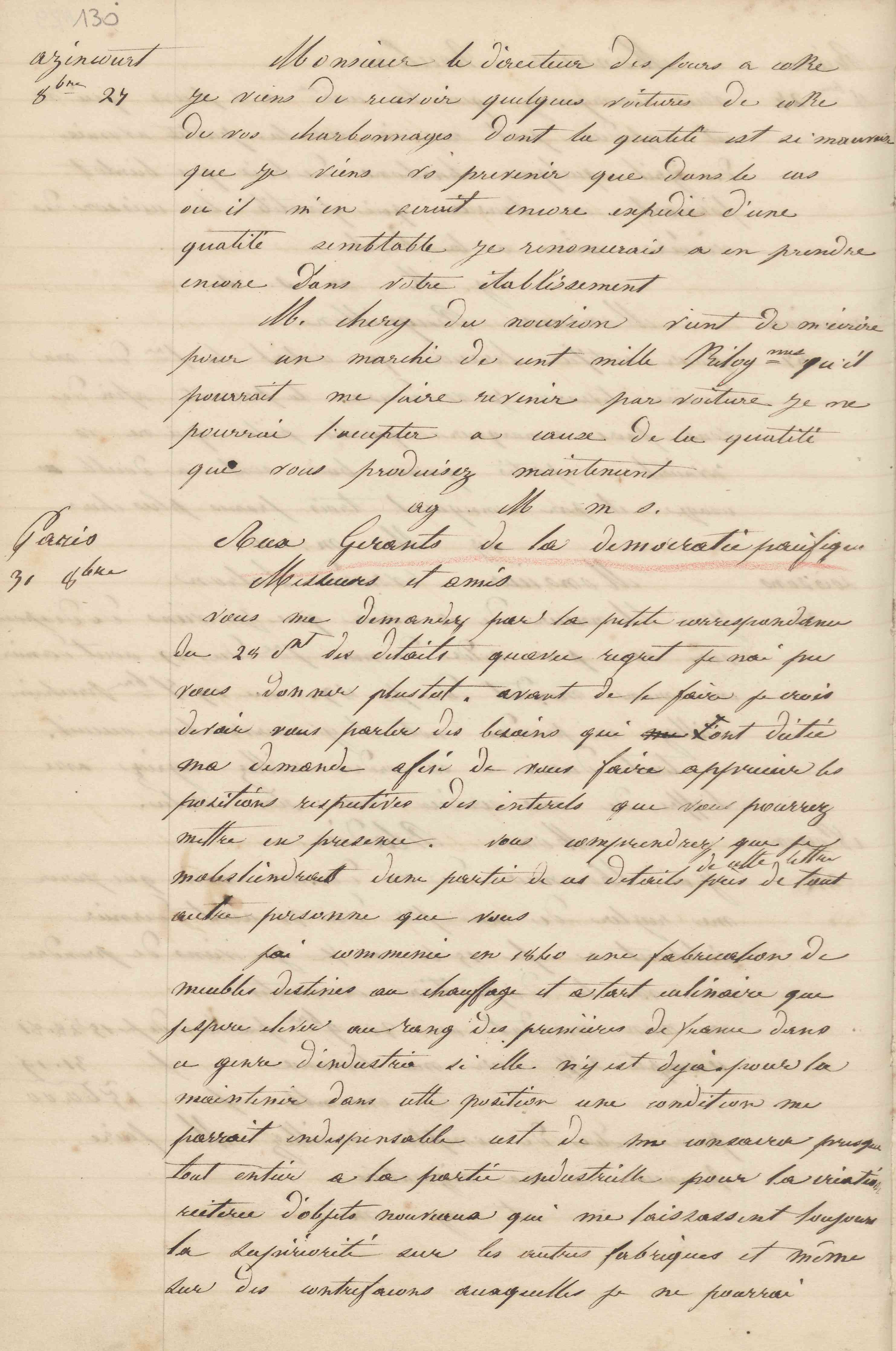 Jean-Baptiste André Godin aux gérants de La Démocratie pacifique, 31 octobre 1847