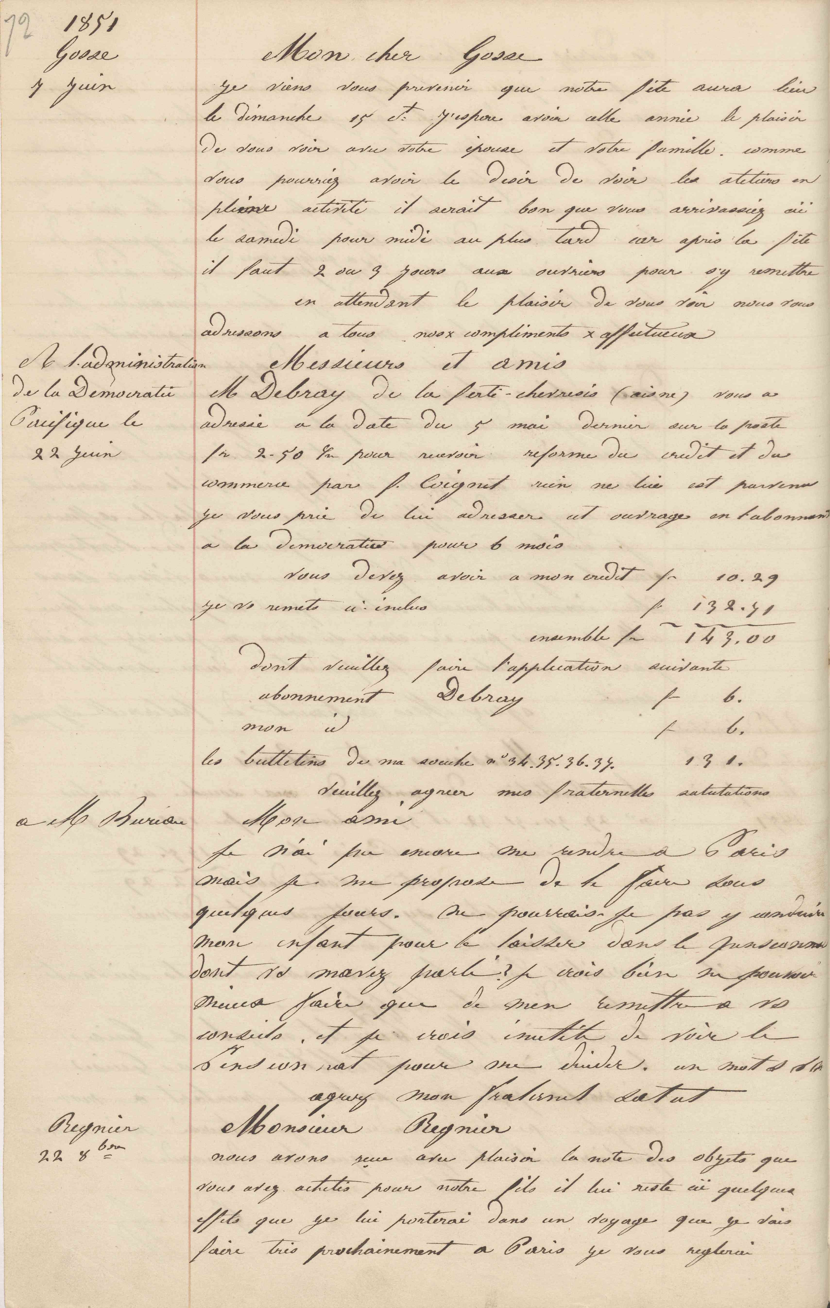 Jean-Baptiste André Godin à Allyre Bureau, entre le 22 juin et le 22 octobre 1851