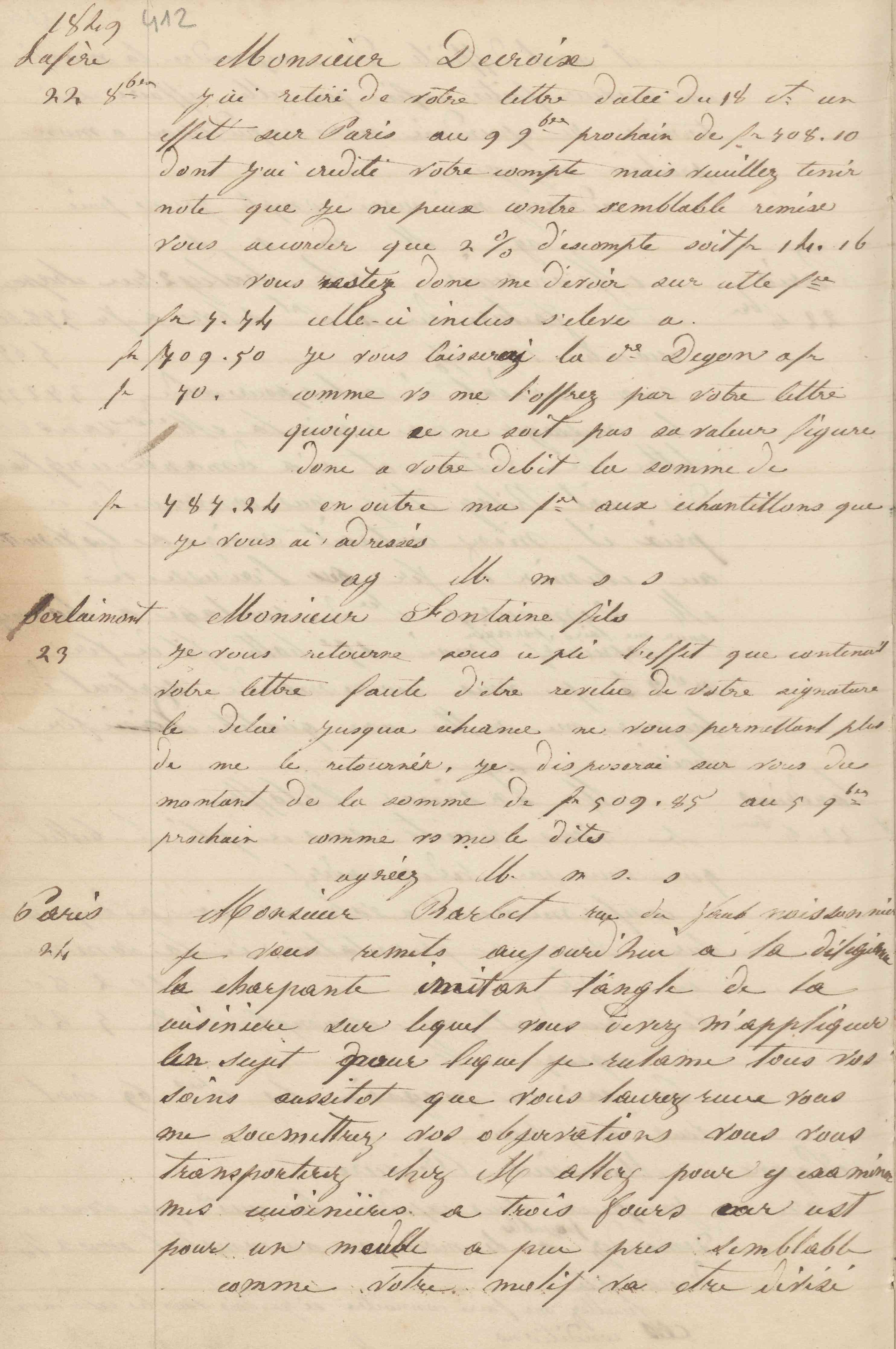 Jean-Baptiste André Godin à monsieur Barbet, 24 [octobre 1849]