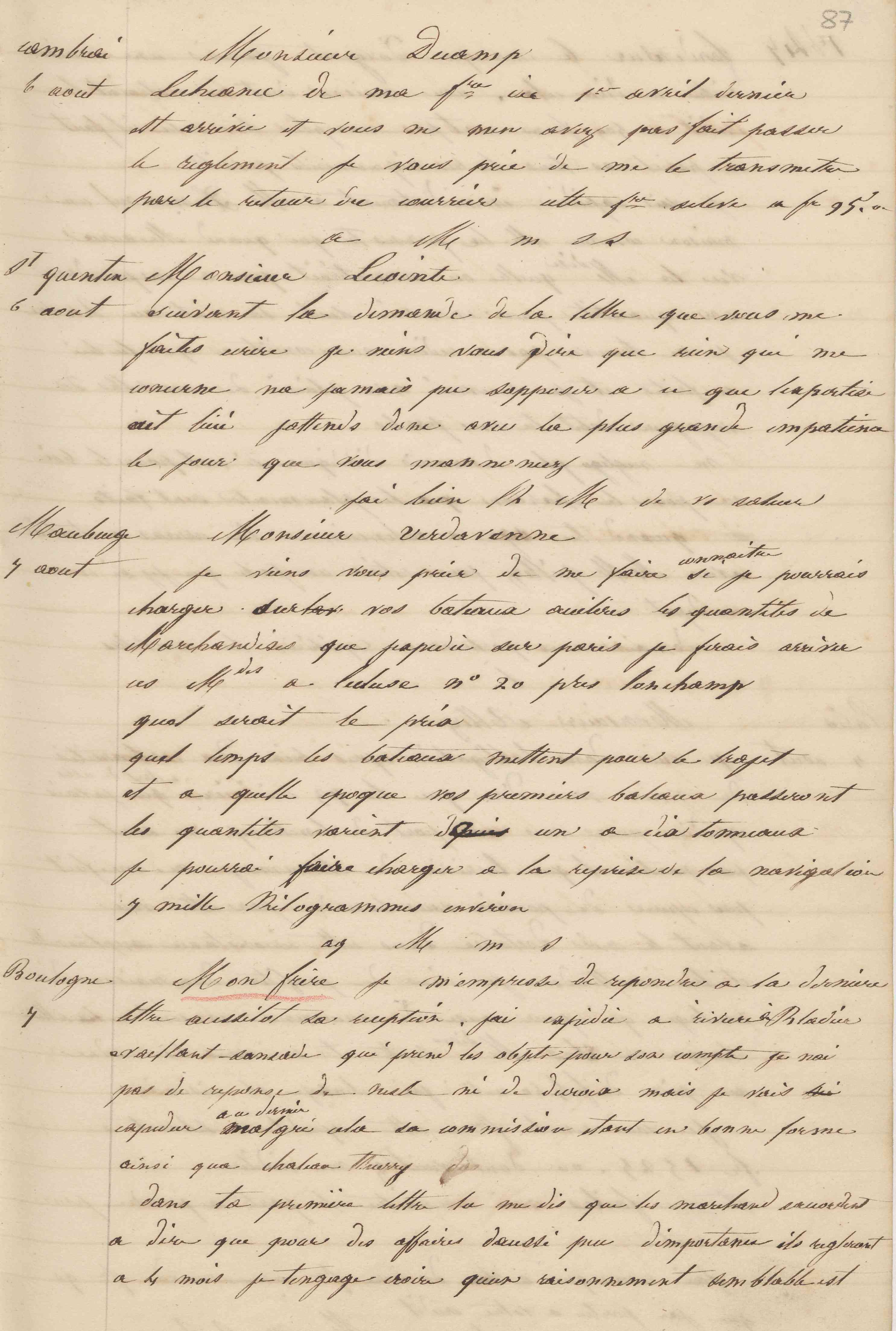 Jean-Baptiste André Godin à monsieur Lecointe, 6 août 1847