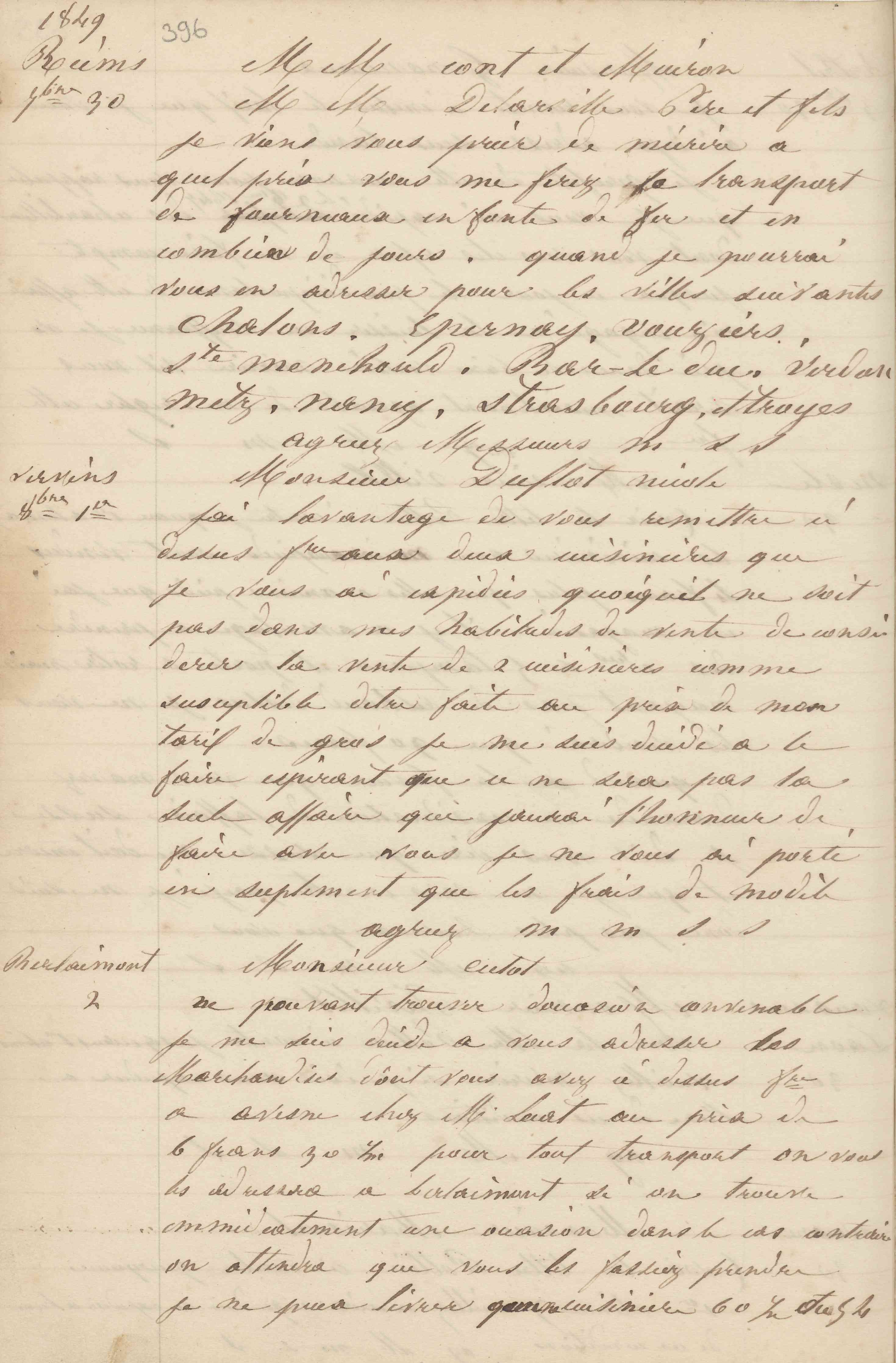Jean-Baptiste André Godin à Duflot-Nicolle, 1er octobre 1849