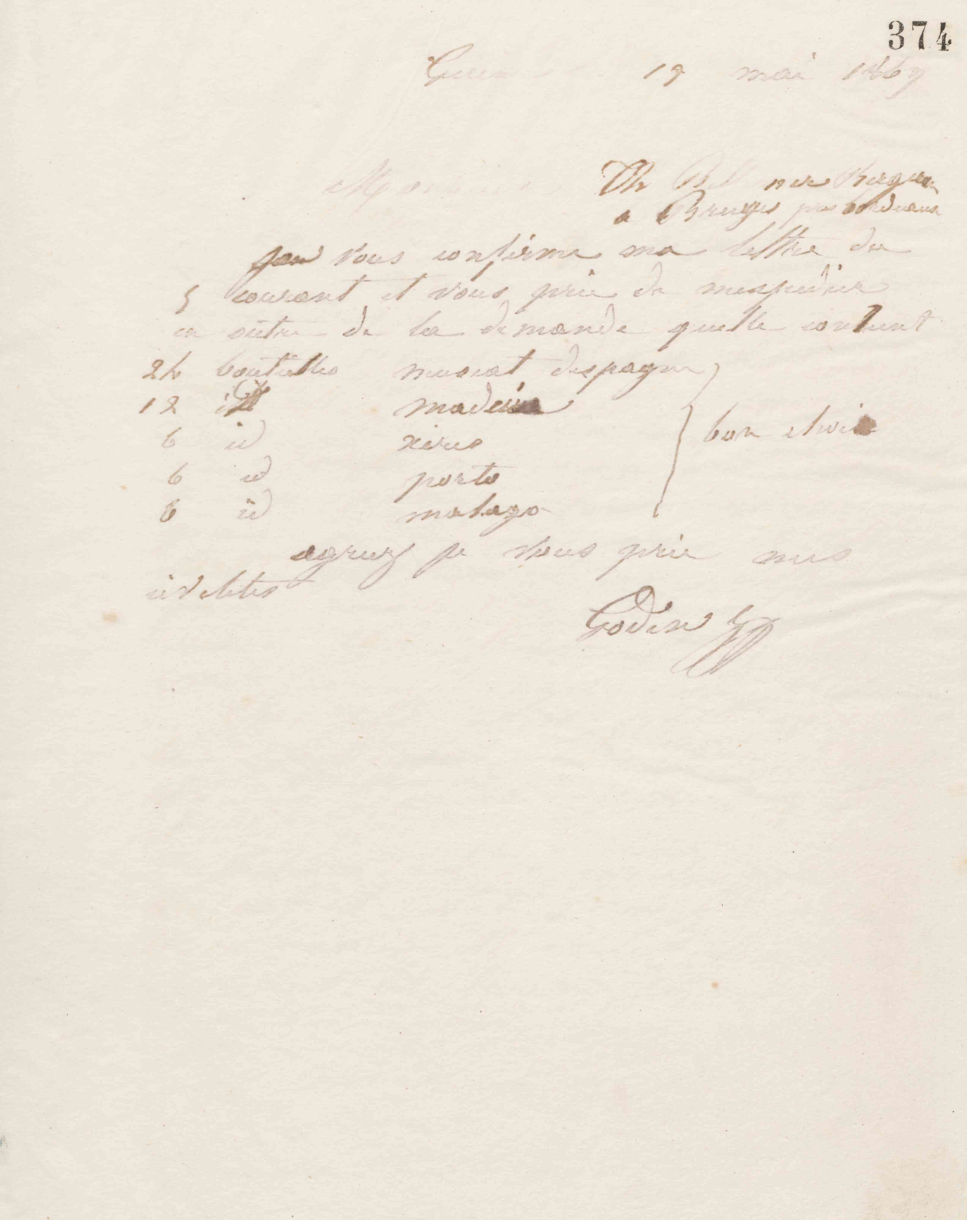 Jean-Baptiste André Godin à Théodore Bellemer, 19 mai 1869