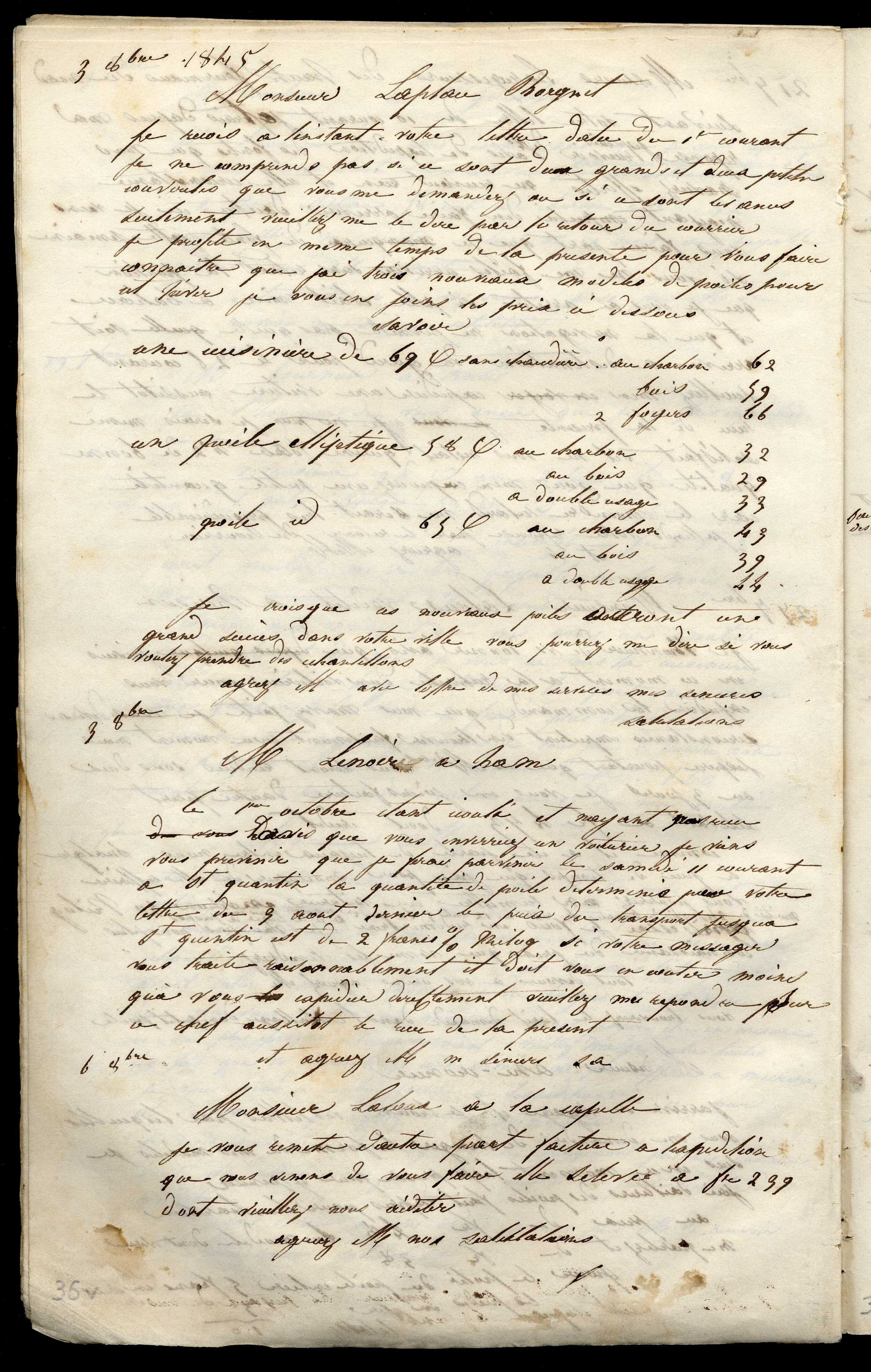 Jean-Baptiste André Godin à monsieur Laplace-Borgnet, 3 octobre 1845 Jean-Baptiste André Godin à monsieur Laplace-Borgnet, 3 octobre 1845