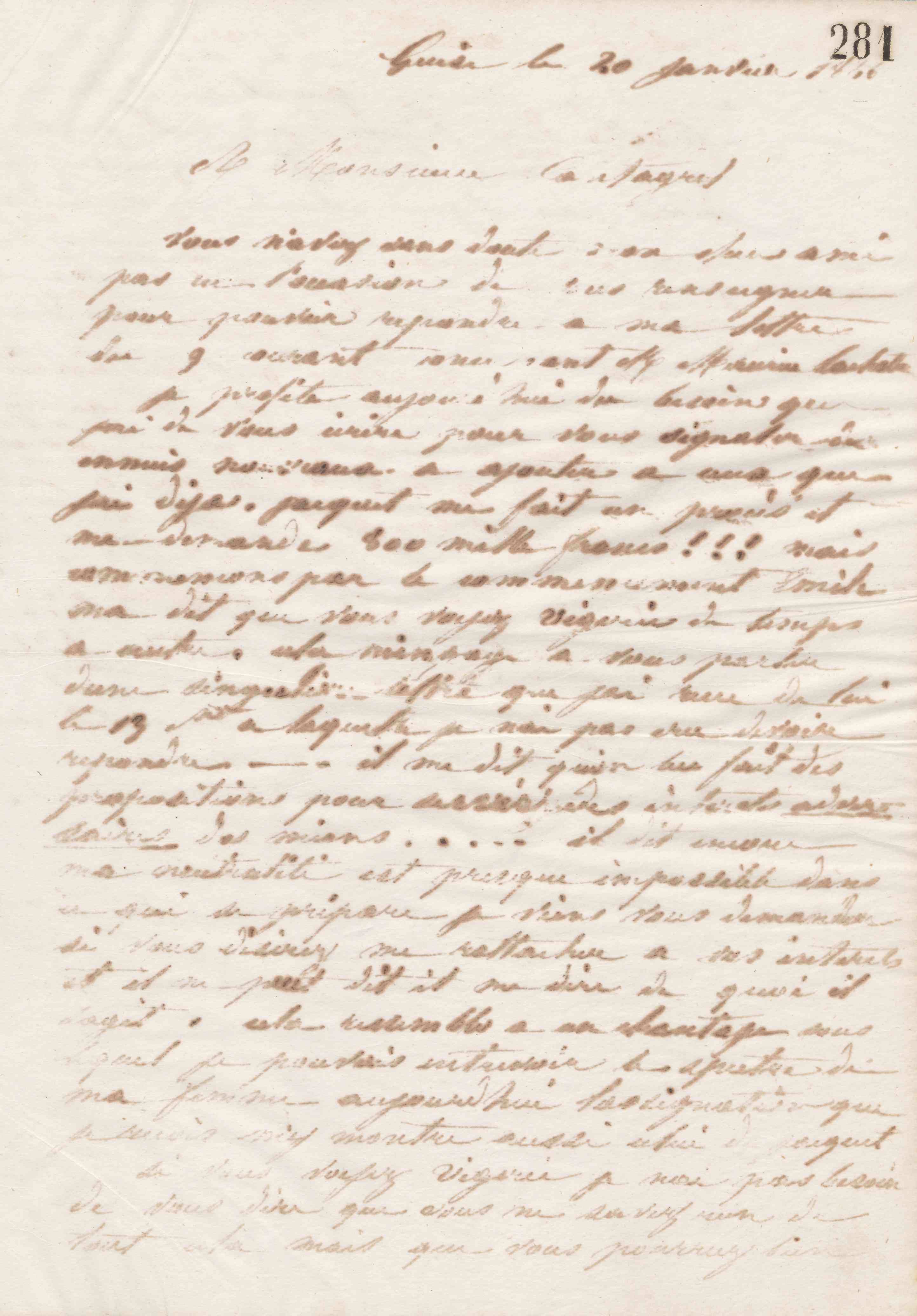 Jean-Baptiste André Godin à François Cantagrel, 20 janvier 1866