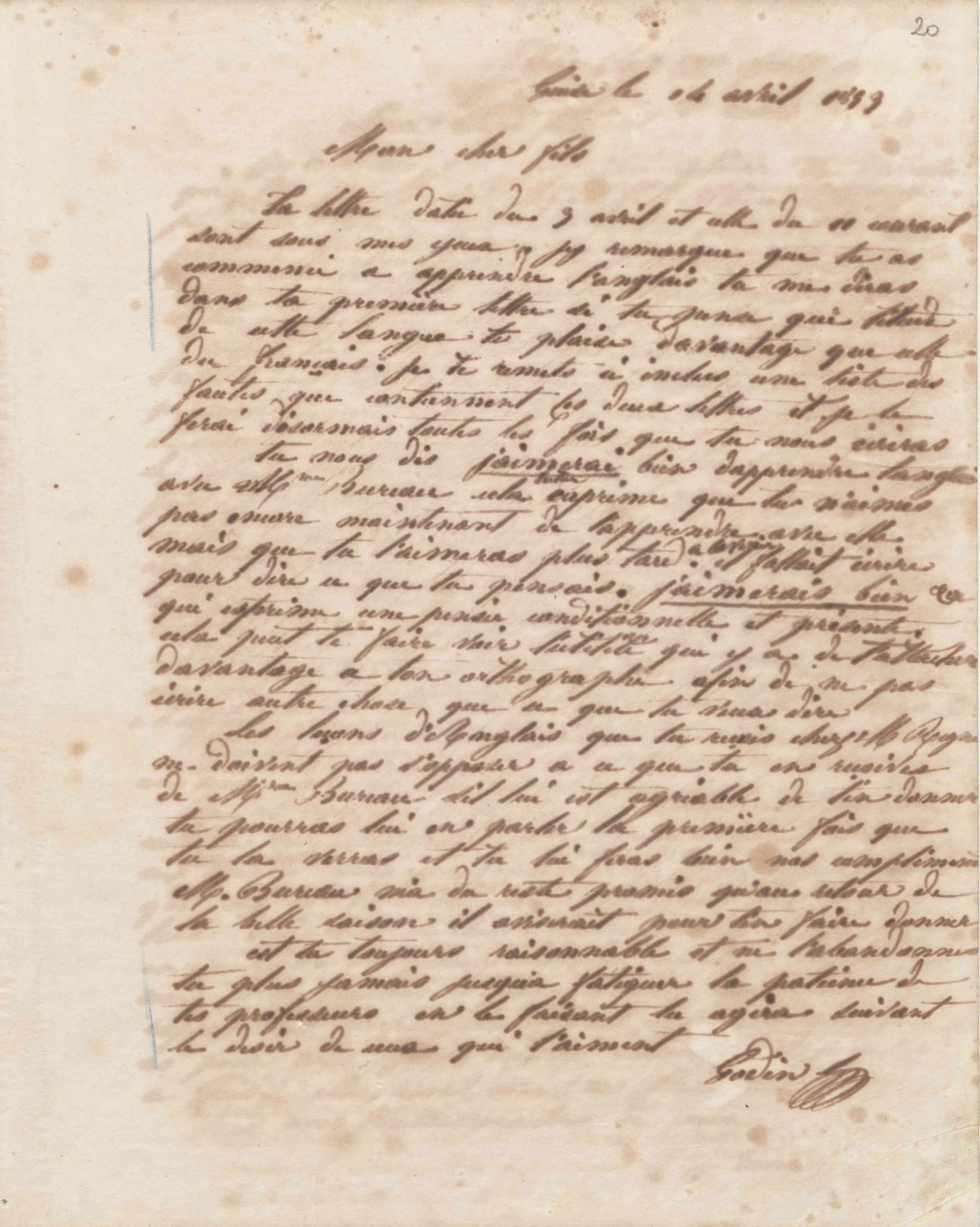 Jean-Baptiste André Godin à Émile Godin, 14 avril 1853