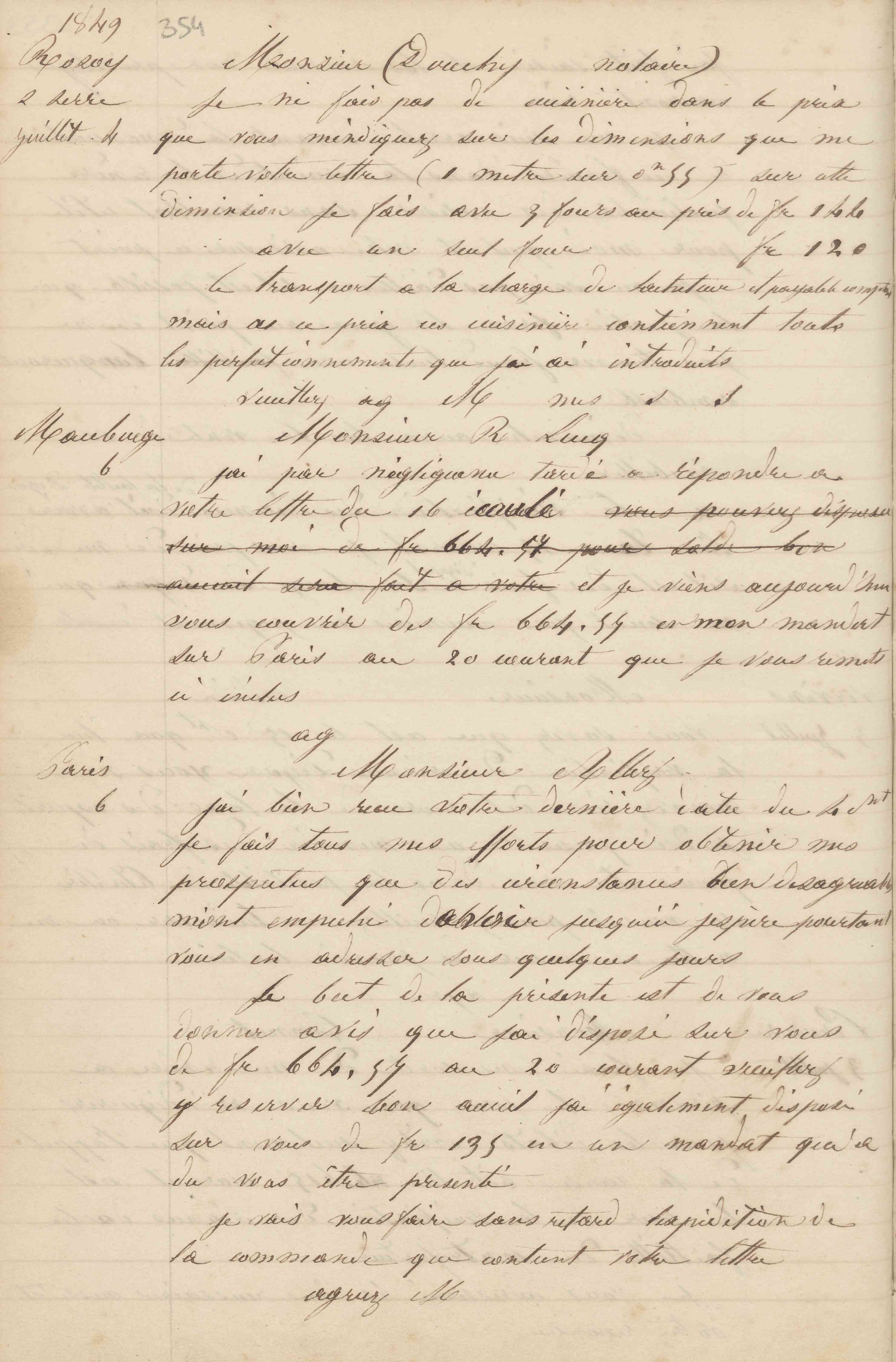 Jean-Baptiste André Godin à monsieur Douchy, 4 juillet [1849]