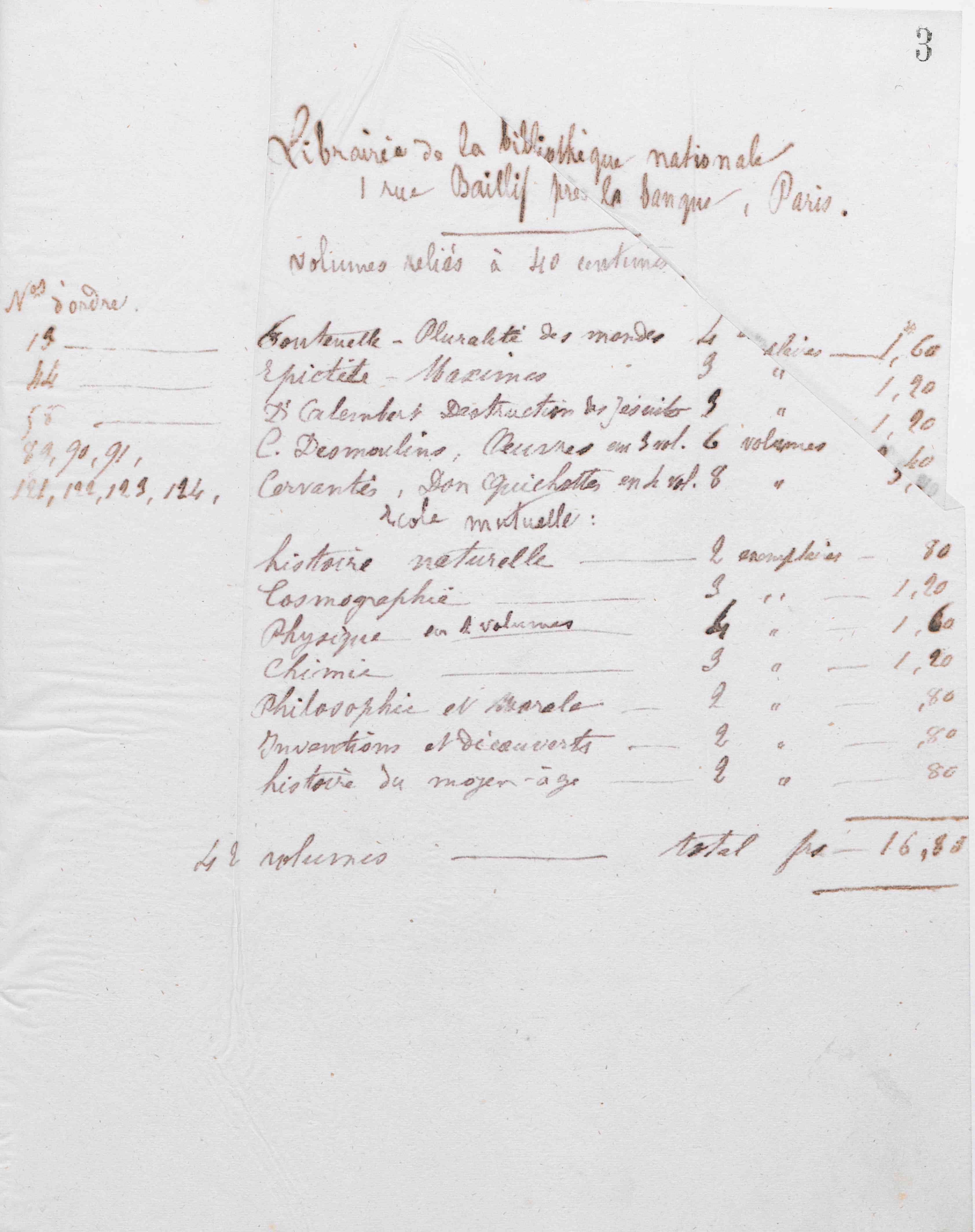 Marie Moret à Librairie de la Bibliothèque nationale de France, 7 octobre 1872