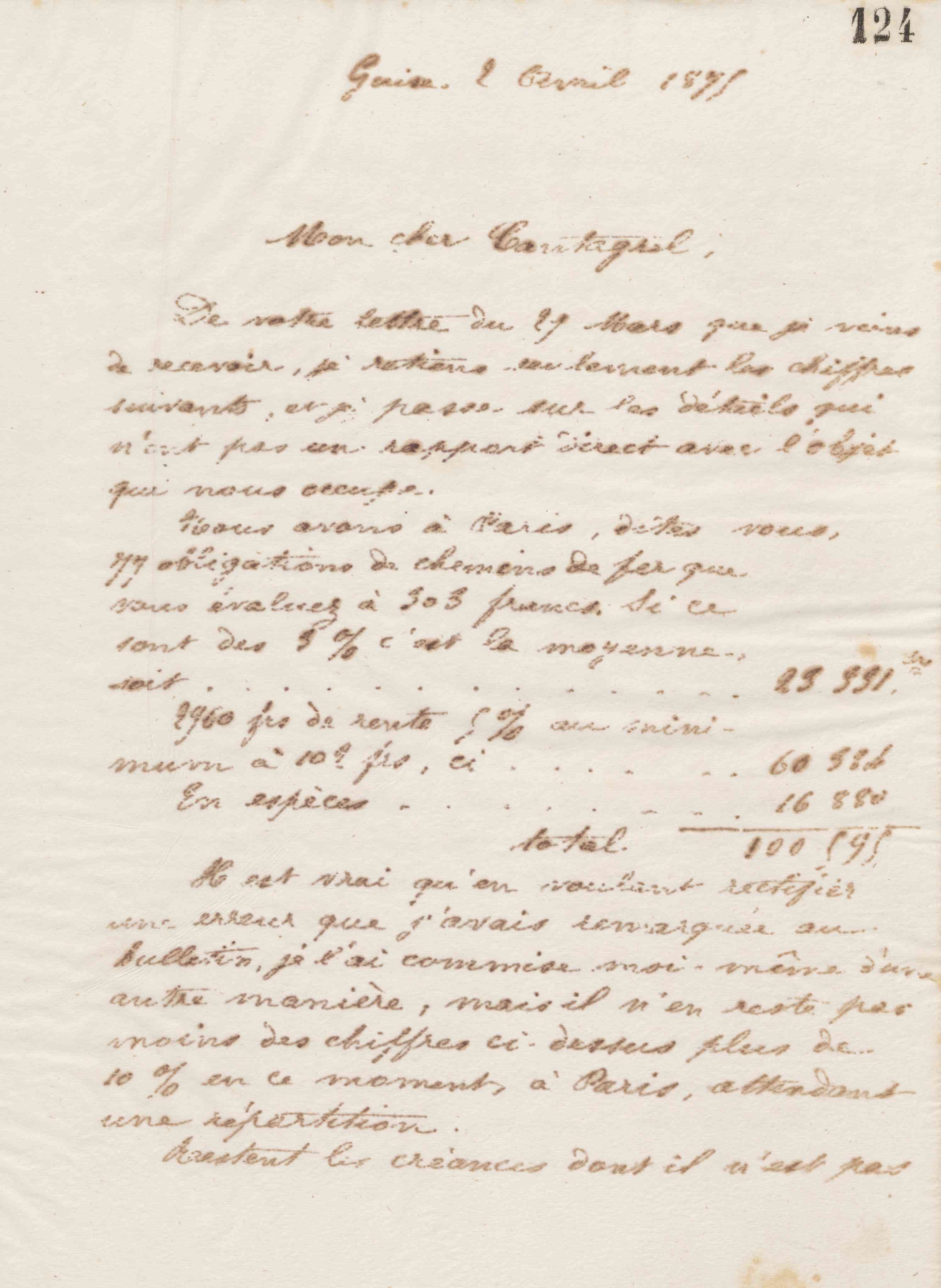 Jean-Baptiste André Godin à François Cantagrel, 2 avril 1875