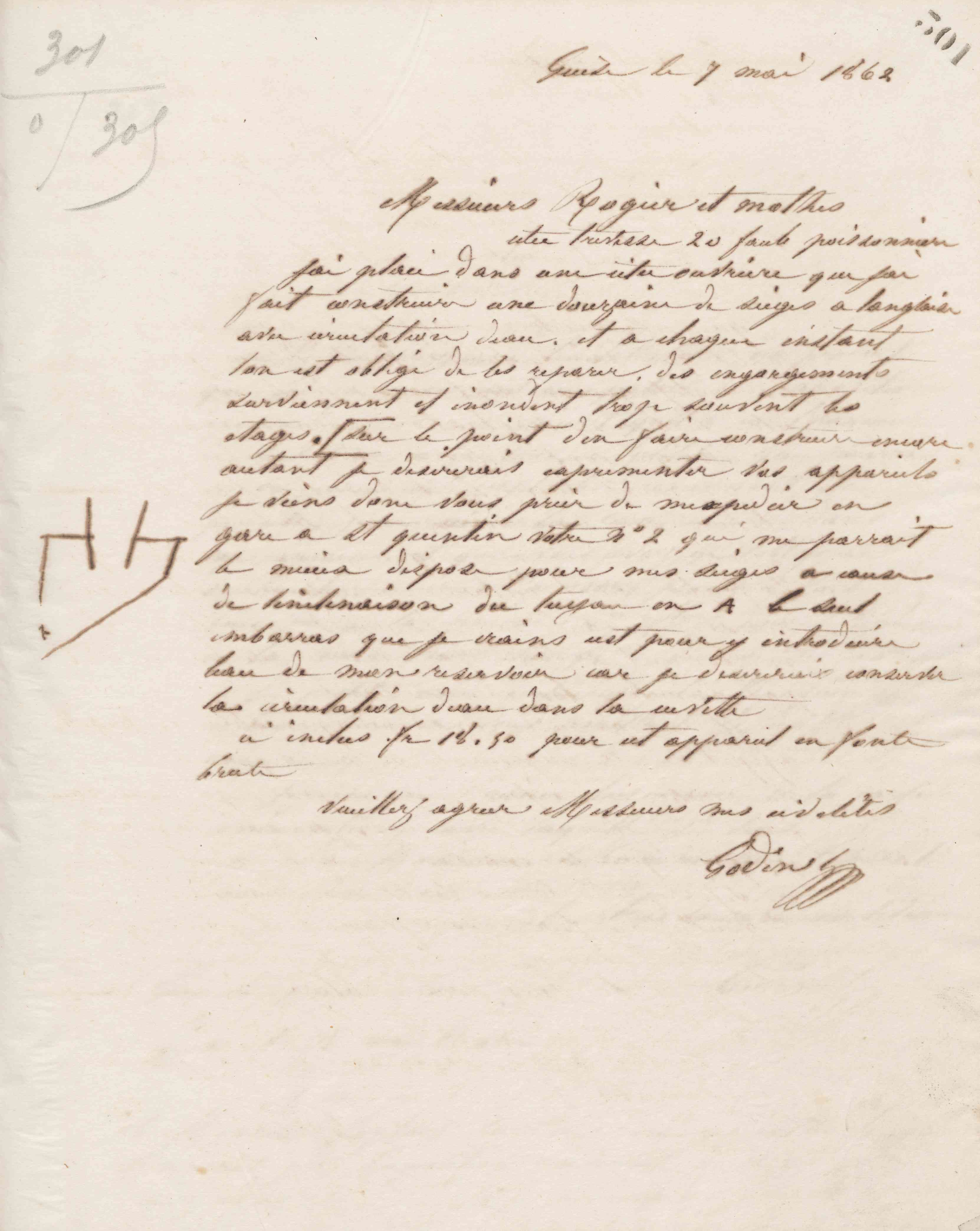 Jean-Baptiste André Godin à Rogier et Mothes, 7 mai 1862