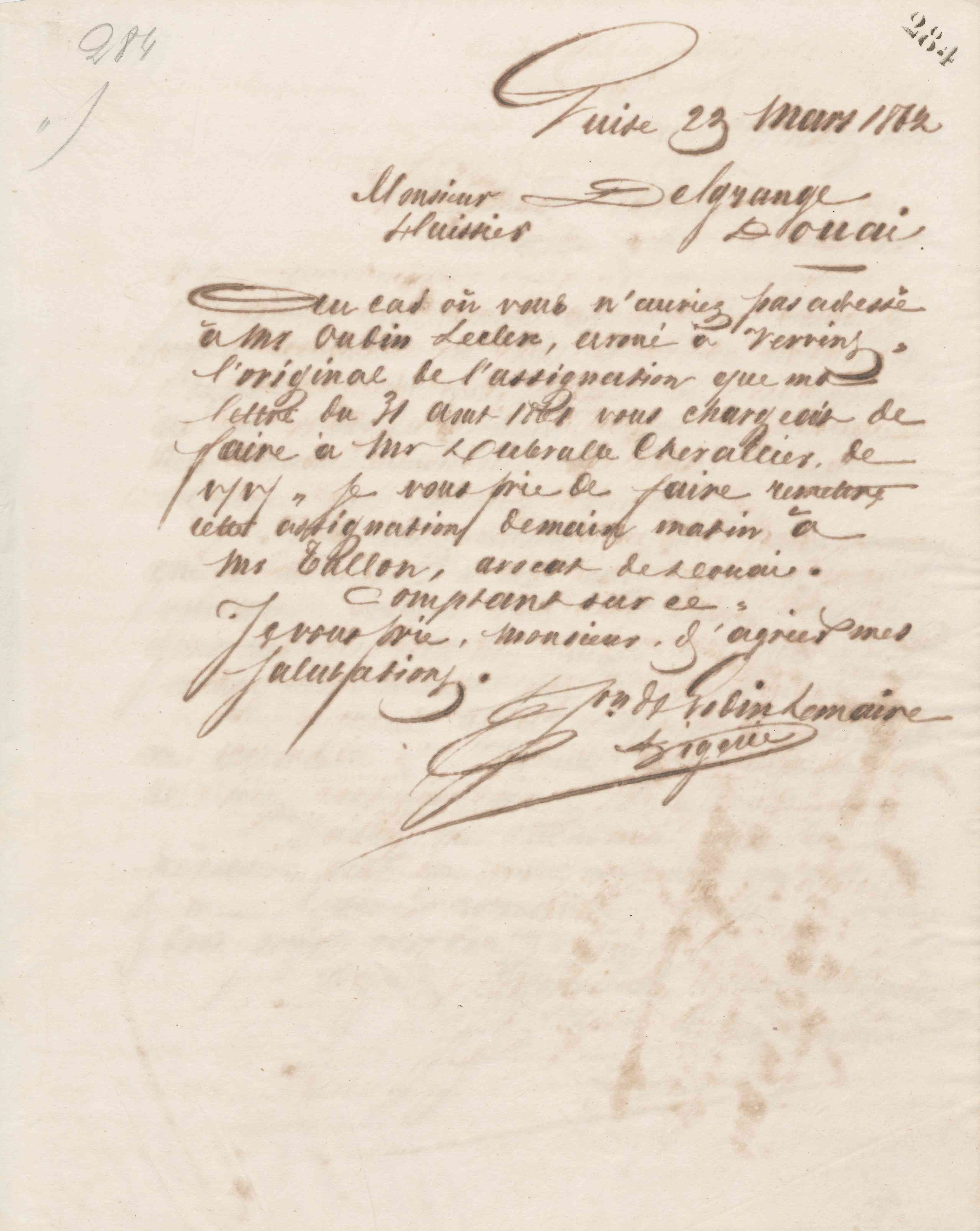 Jean-Baptiste André Godin à monsieur Delgrange, 23 mars 1862