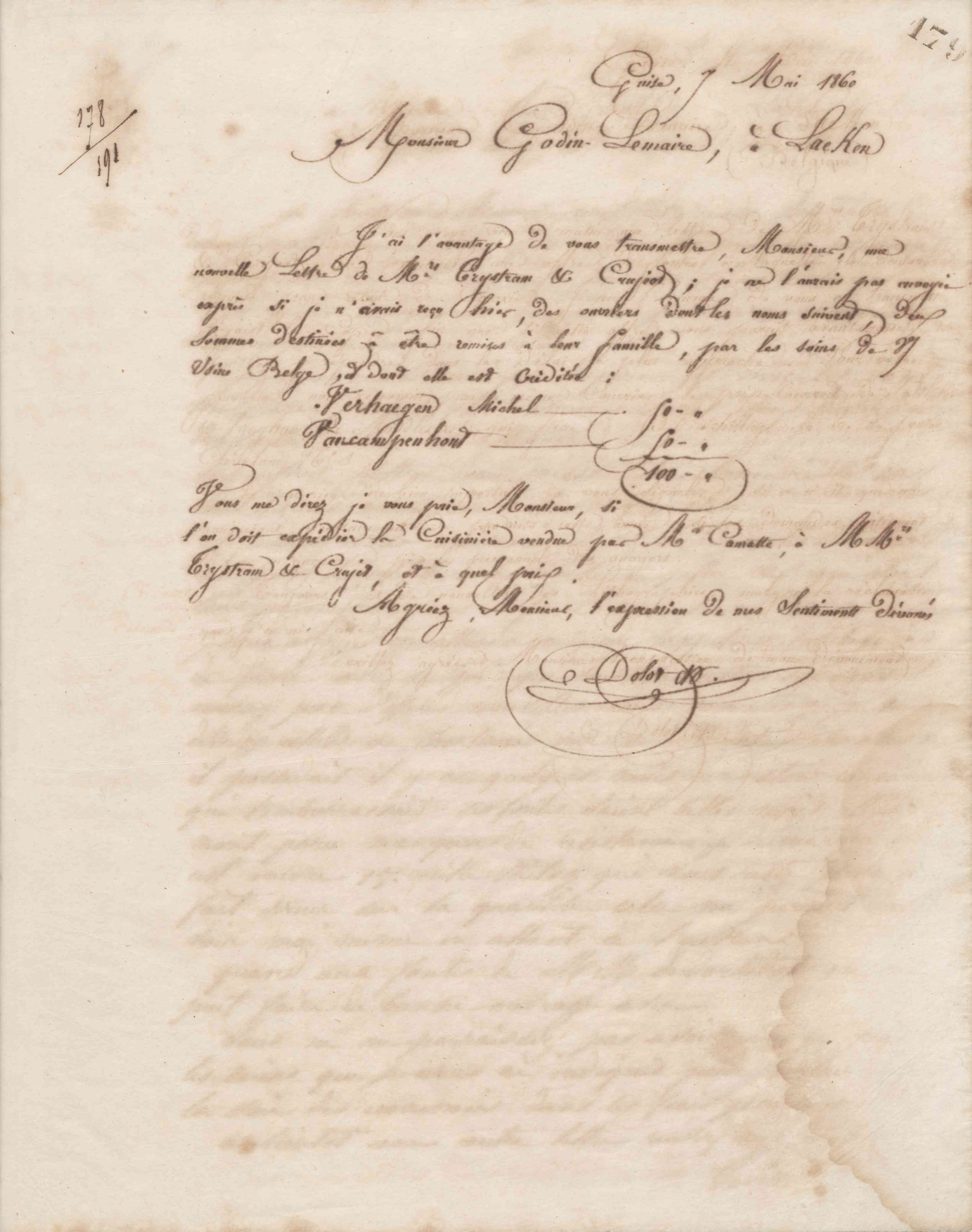 Monsieur Dolot à Jean-Baptiste André Godin, 7 mai 1860