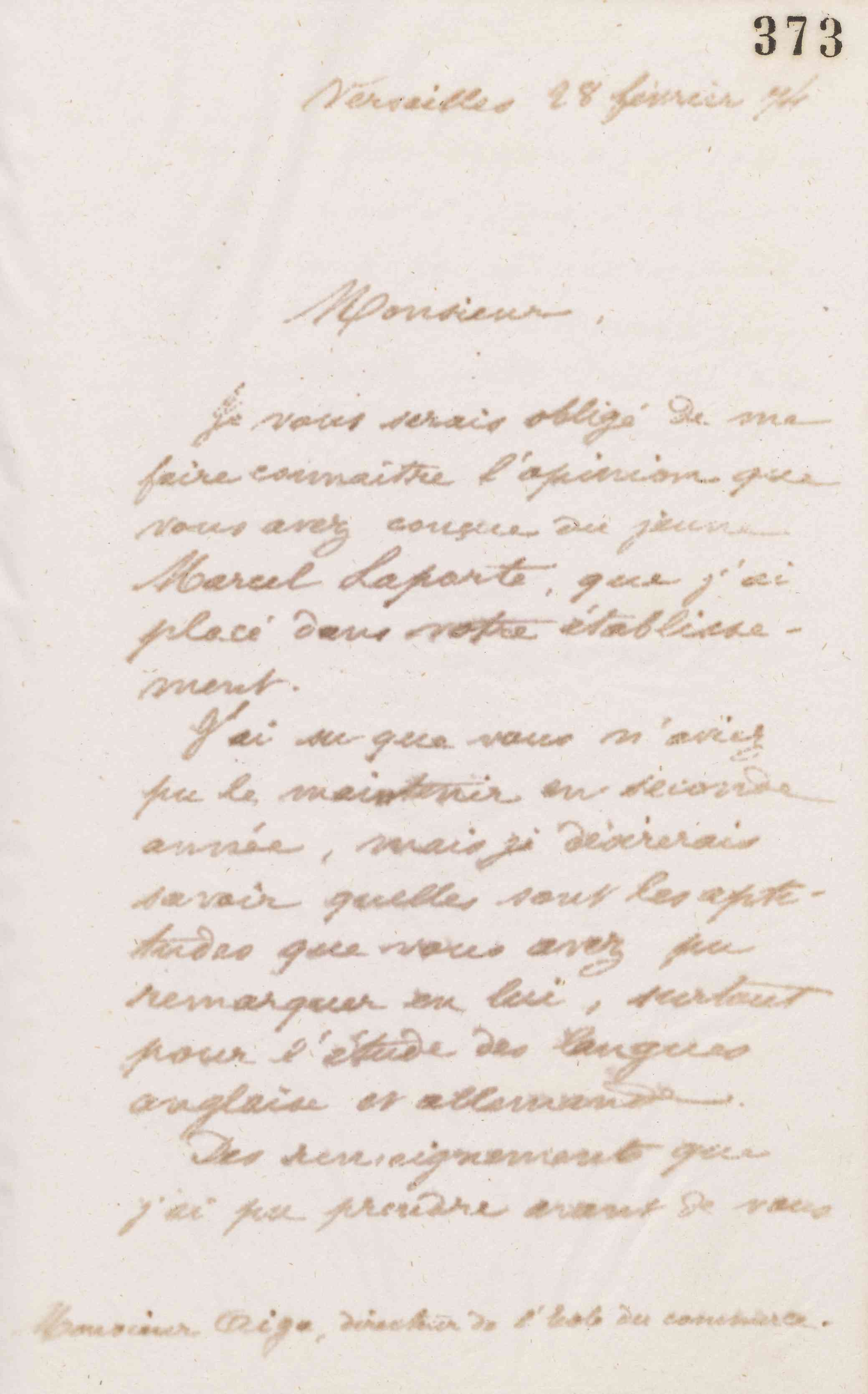 Jean-Baptiste André Godin à monsieur J. Aiga, 28 février 1874
