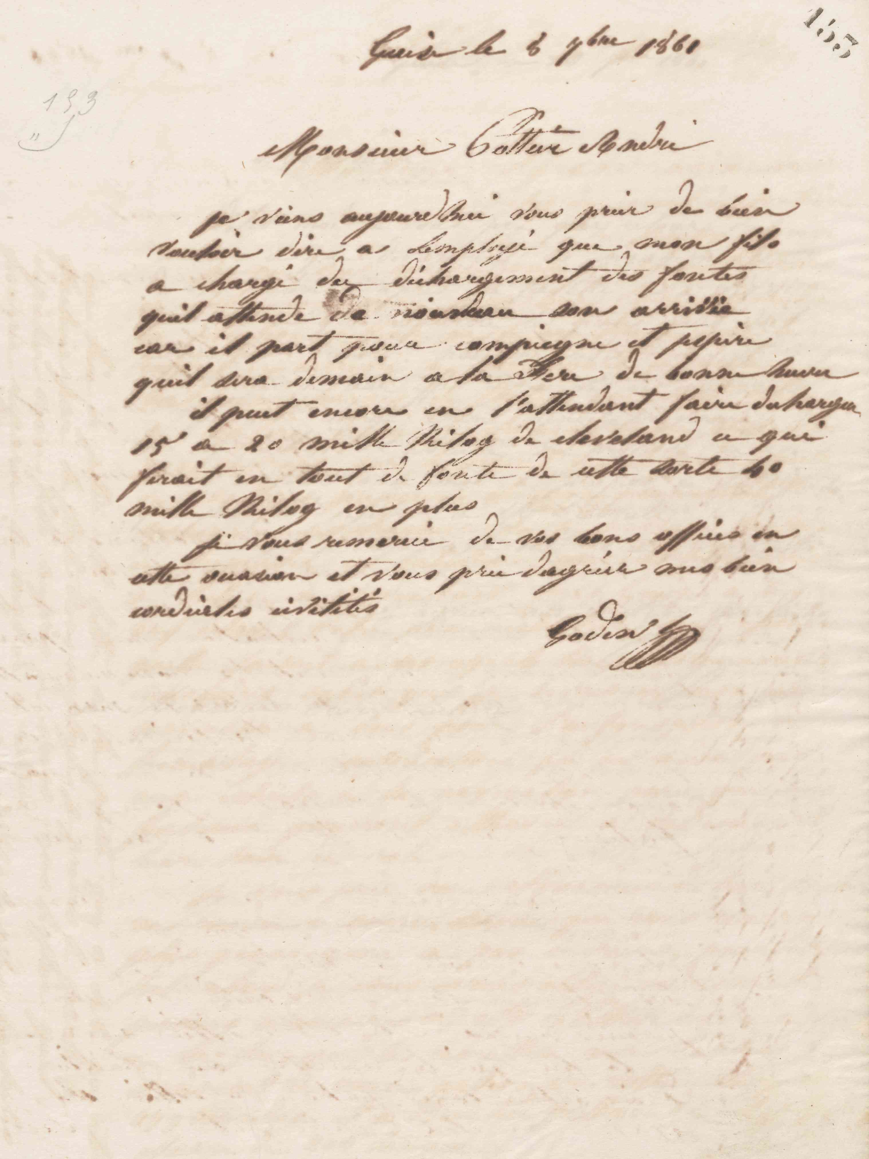 Jean-Baptiste André Godin à monsieur Pottier-André, 8 septembre 1861 Jean-Baptiste André Godin à monsieur Pottier-André, 8 septembre 1861