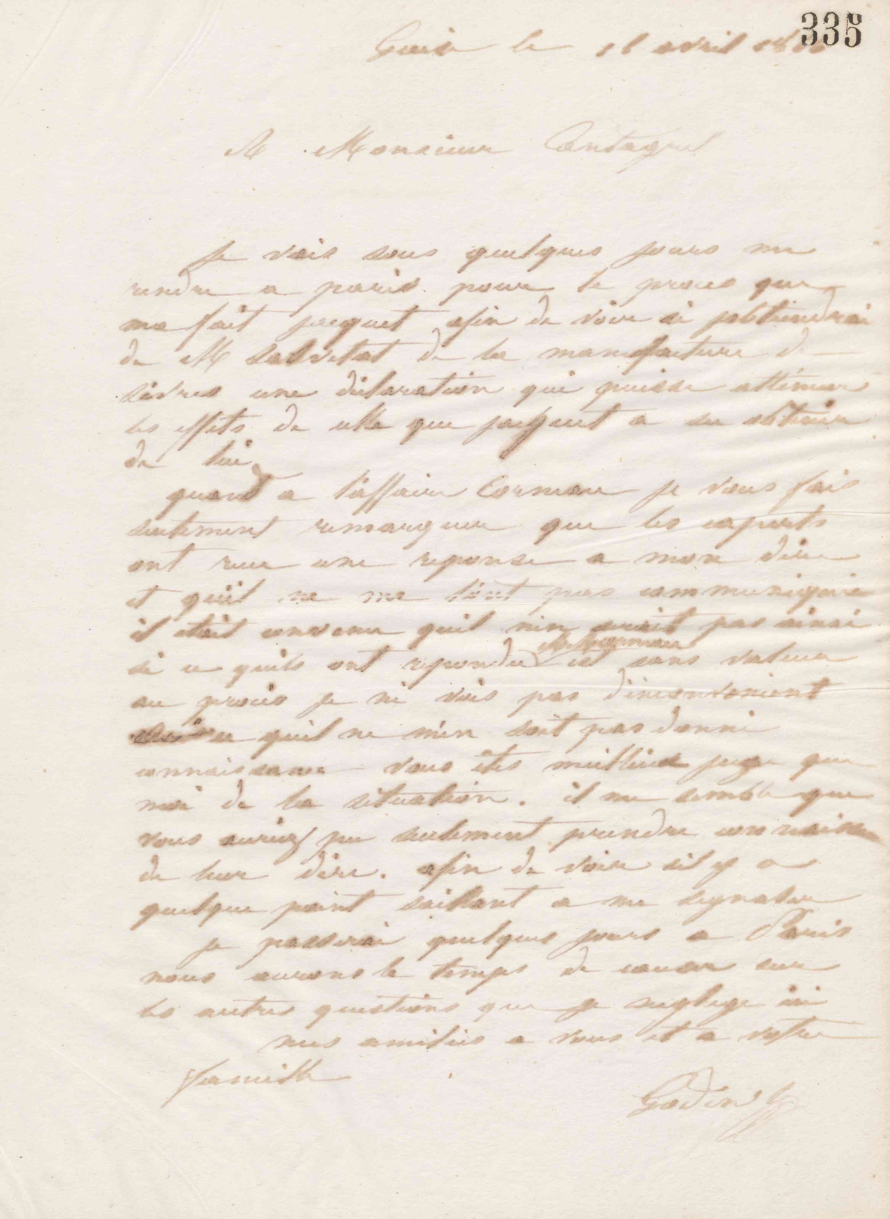 Jean-Baptiste André Godin à François Cantagrel, 16 avril 1866