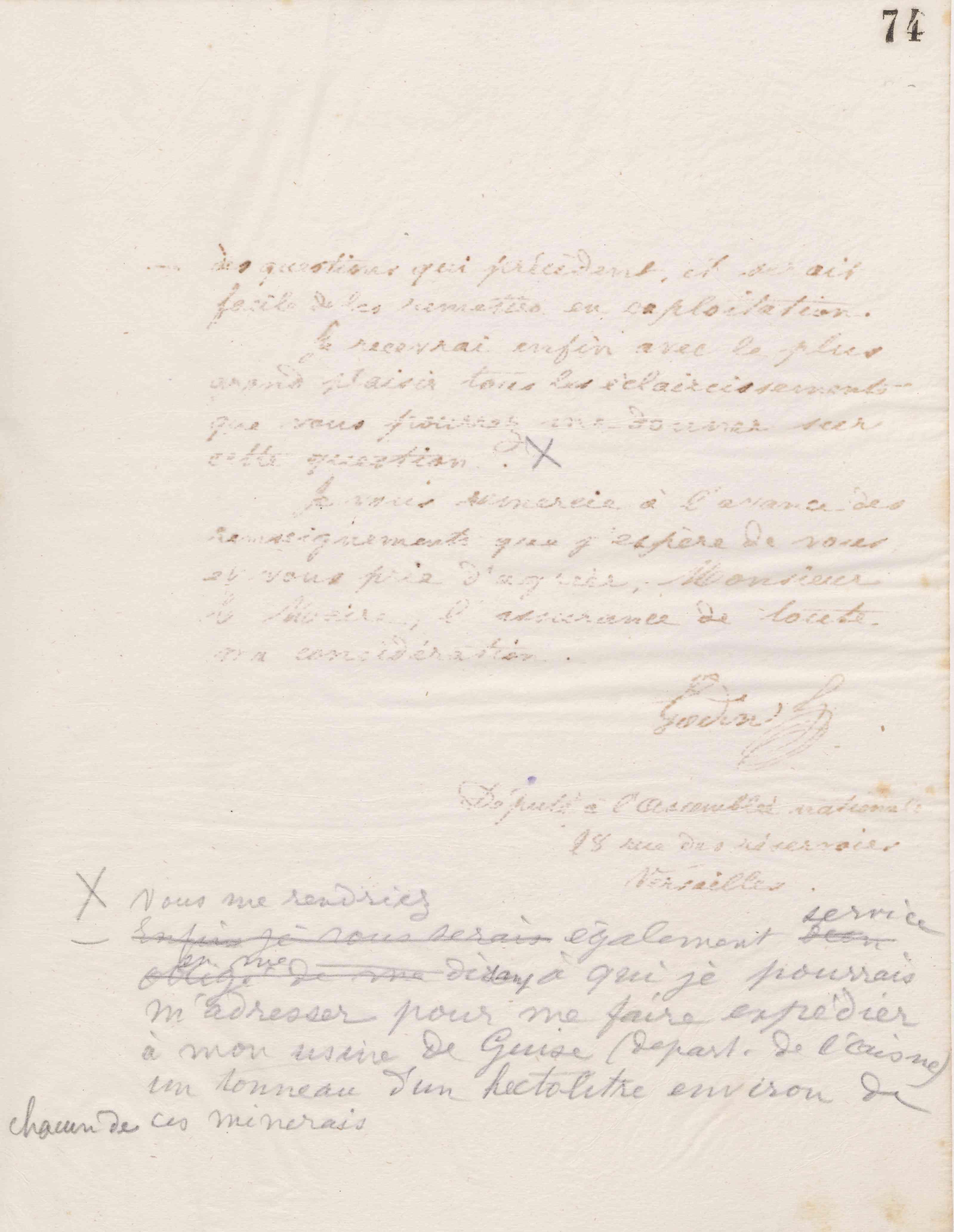 Jean-Baptiste André Godin à monsieur le maire, 8 mars 1875
