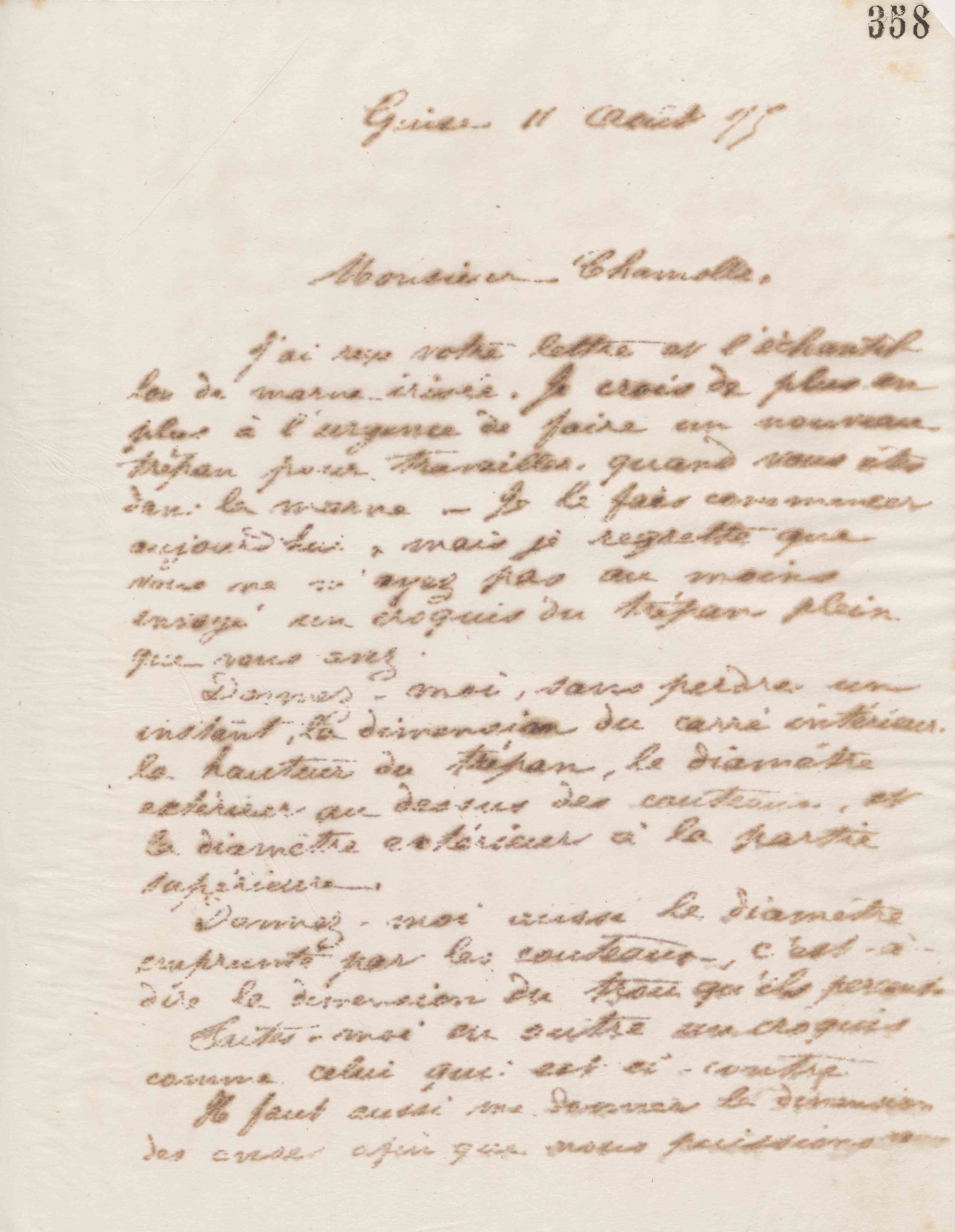 Jean-Baptiste André Godin à monsieur Chamolle, 11 août 1875 Jean-Baptiste André Godin à monsieur Chamolle, 11 août 1875