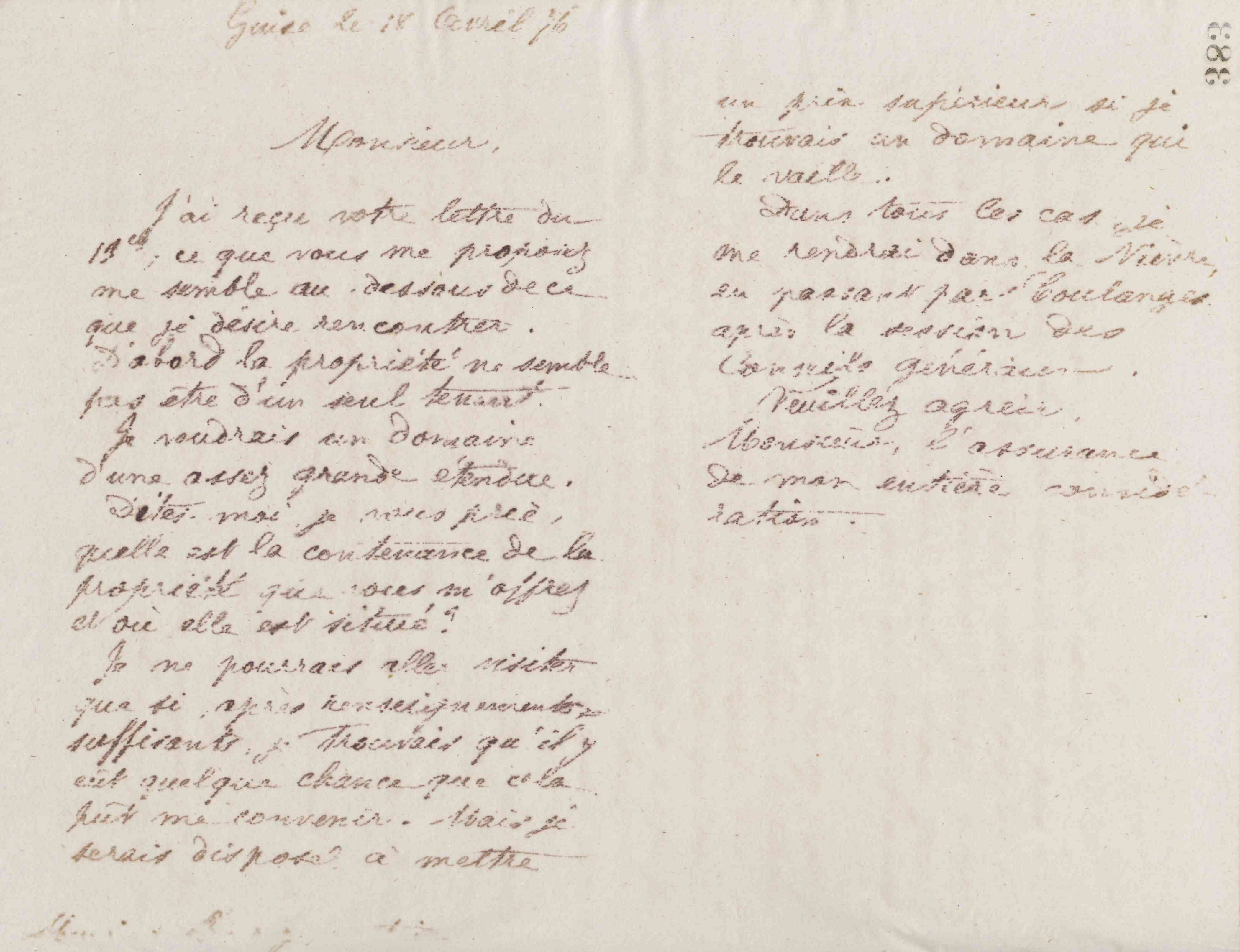 Jean-Baptiste André Godin à monsieur Barrey, 18 avril 1876