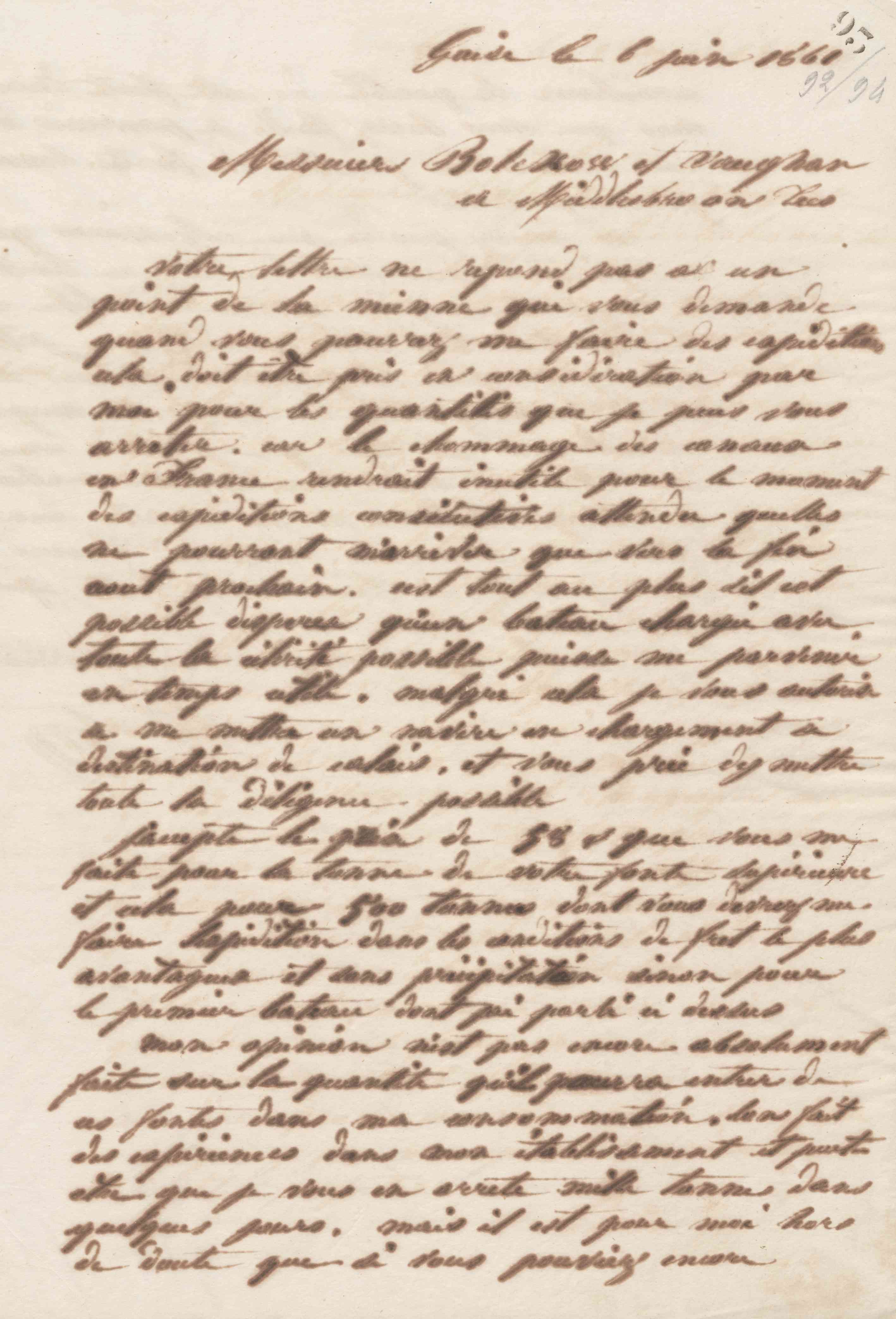 Jean-Baptiste André Godin à Bolckow et Vaughan, 6 juin 1861
