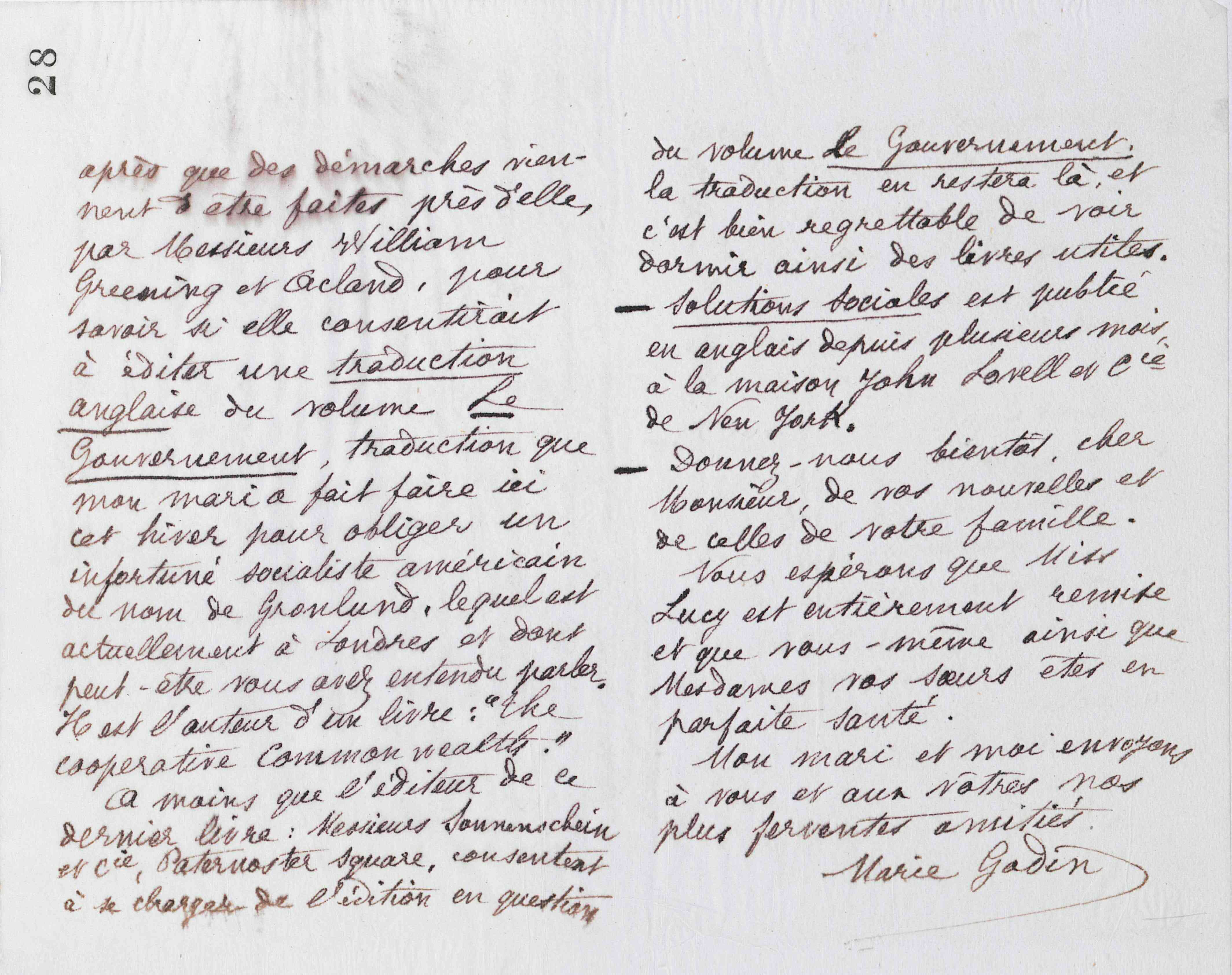 Marie Moret à Tito Pagliardini, 21 mars 1887 Marie Moret à Tito Pagliardini, 21 mars 1887