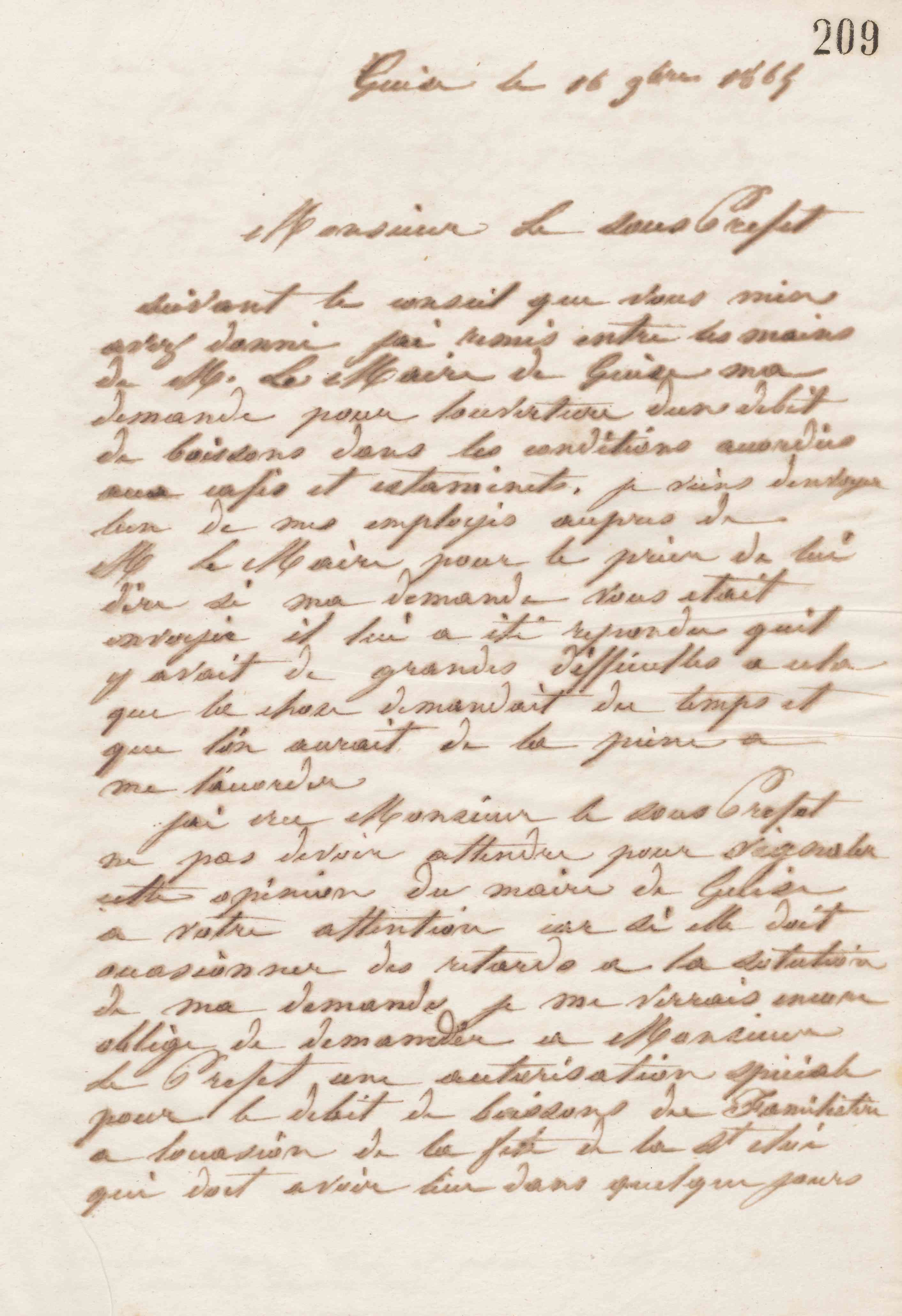 Jean-Baptiste André Godin au sous-préfet de Vervins, 16 novembre 1865