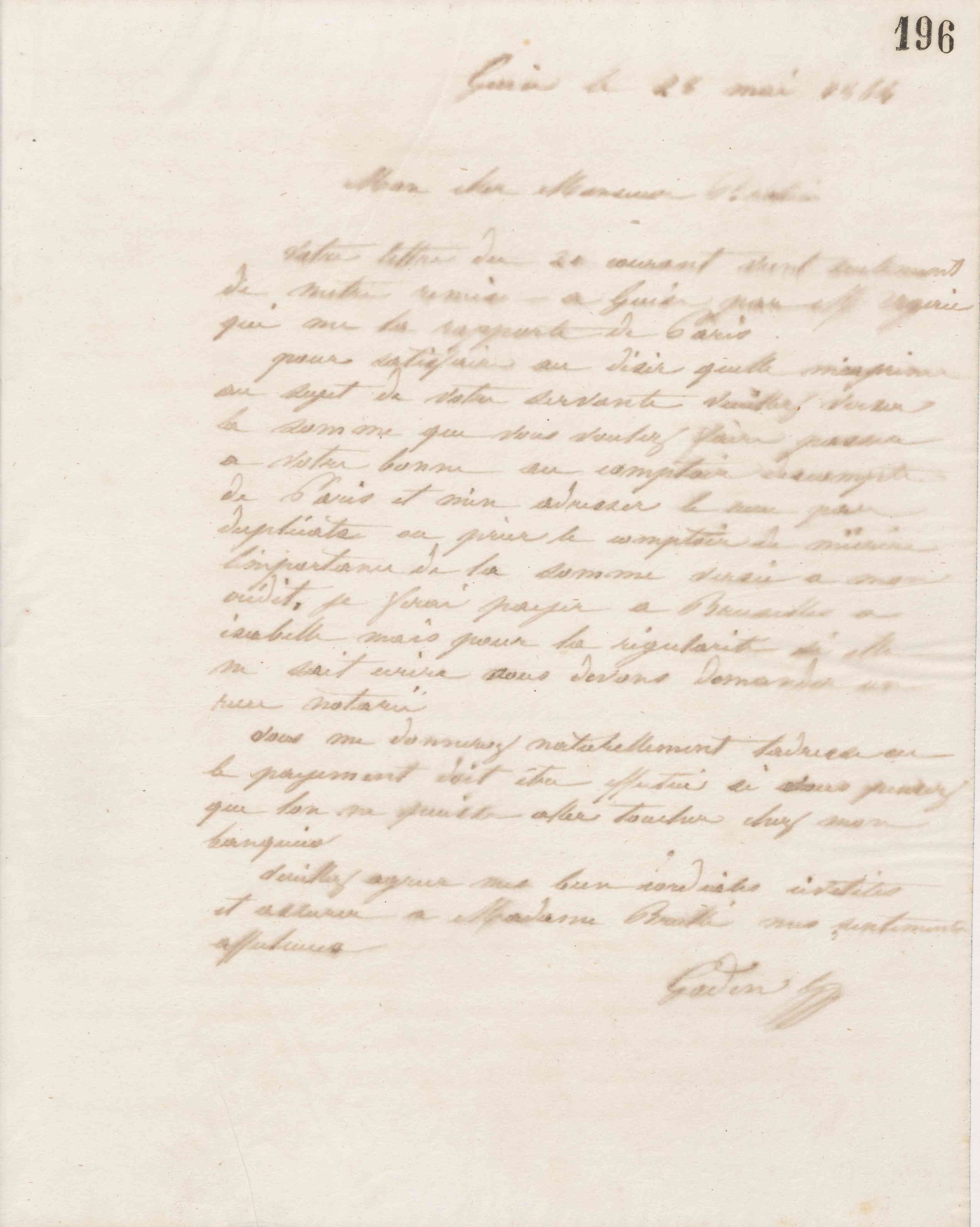 Jean-Baptiste André Godin à Alexandre Brullé, 28 mai 1864