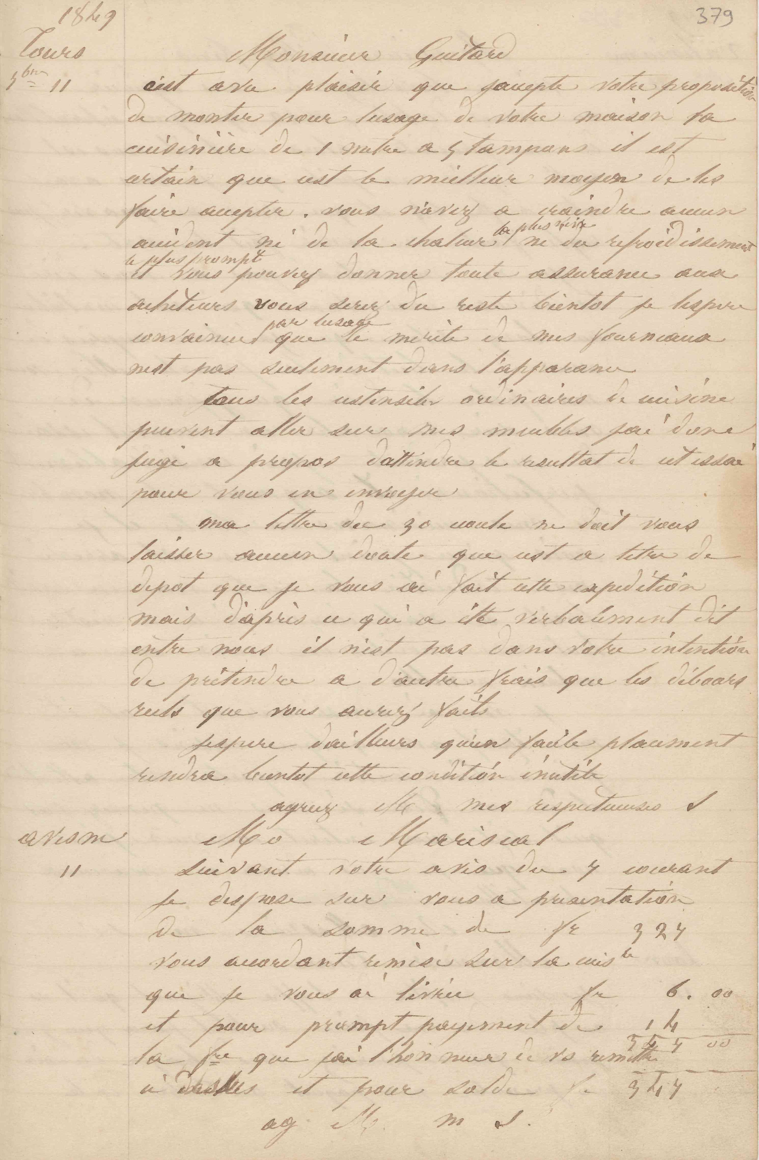 Jean-Baptiste André Godin à monsieur Mariscal, 11 [septembre 1849]
