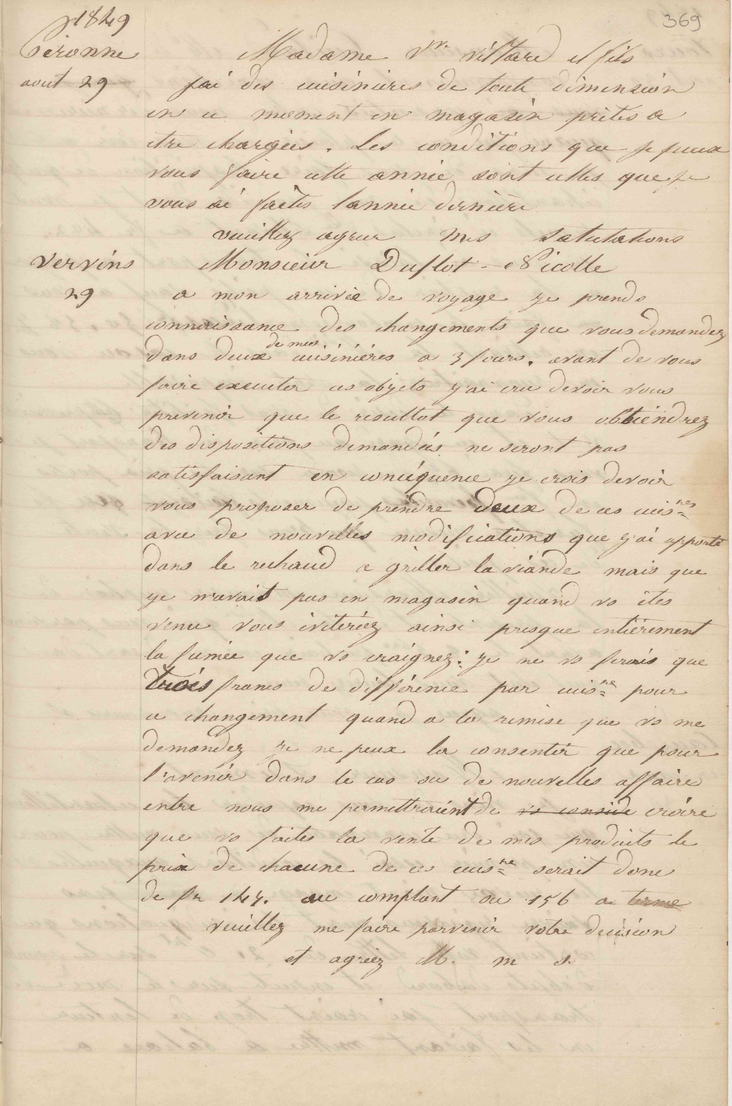 Jean-Baptiste André Godin à Veuve Viltard et fils, 29 août 1849