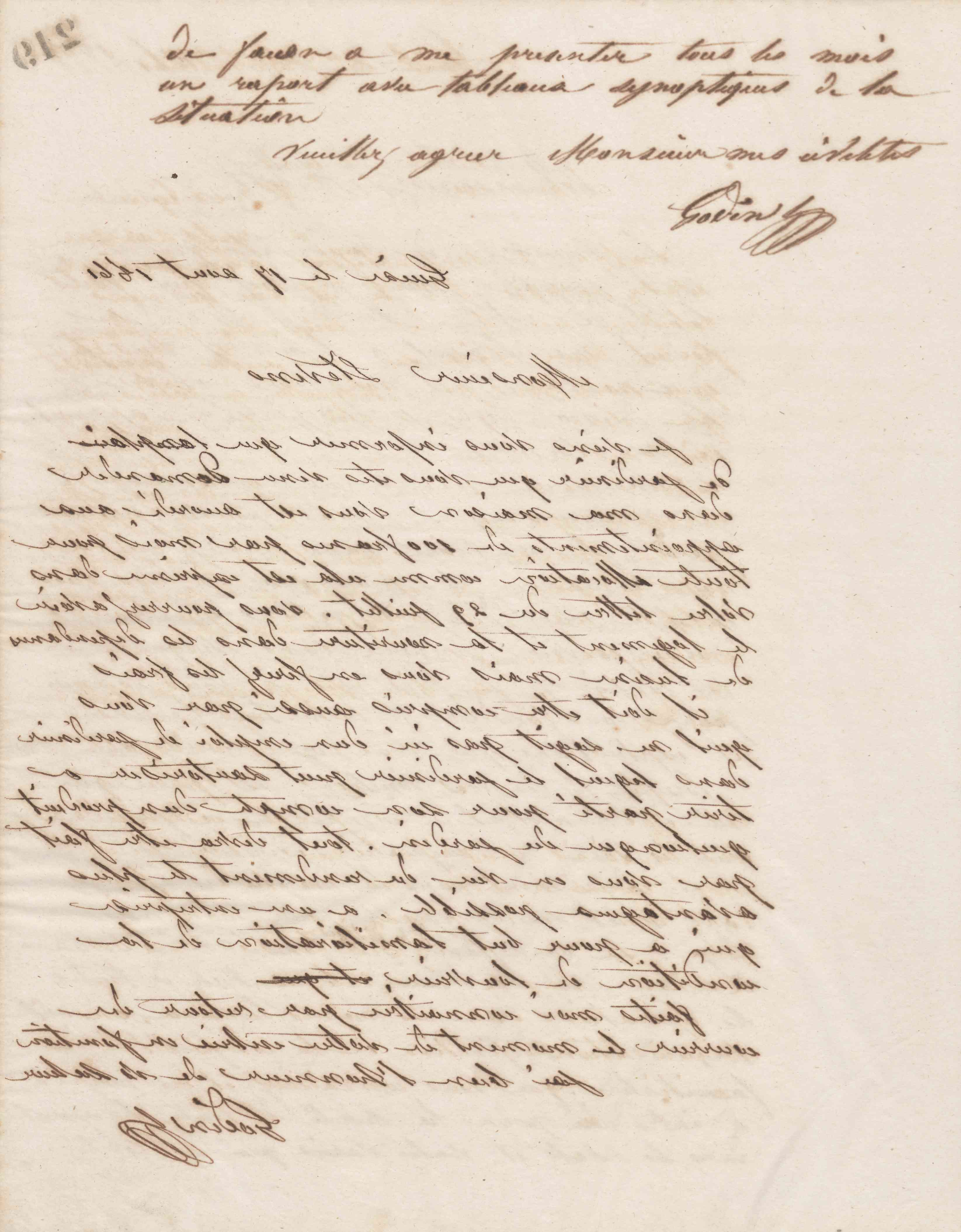 Jean-Baptiste André Godin à monsieur F. Minot, 1er août 1861 Jean-Baptiste André Godin à monsieur F. Minot, 1er août 1861