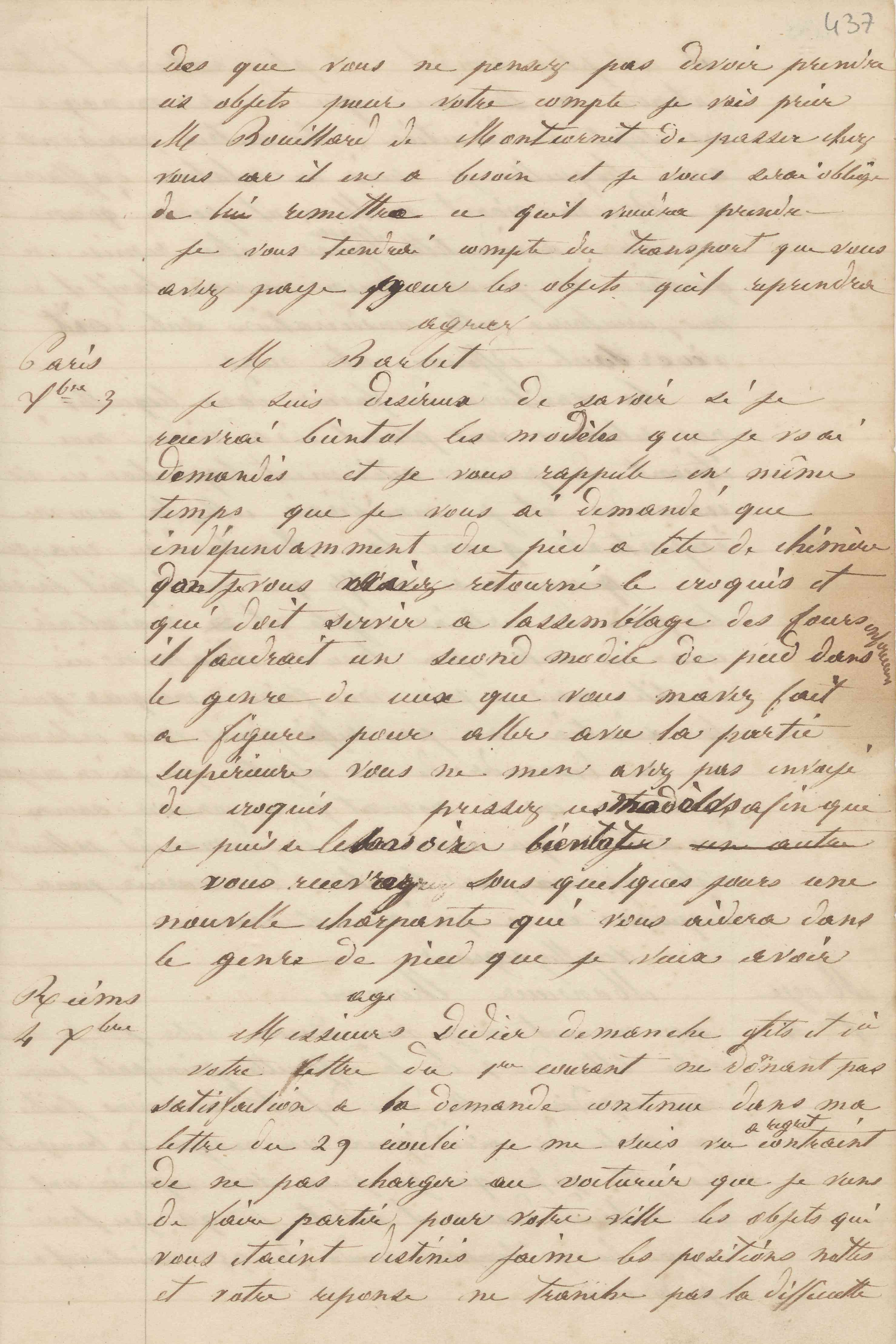 Jean-Baptiste André Godin à monsieur Cheyere, 3 décembre [1849]