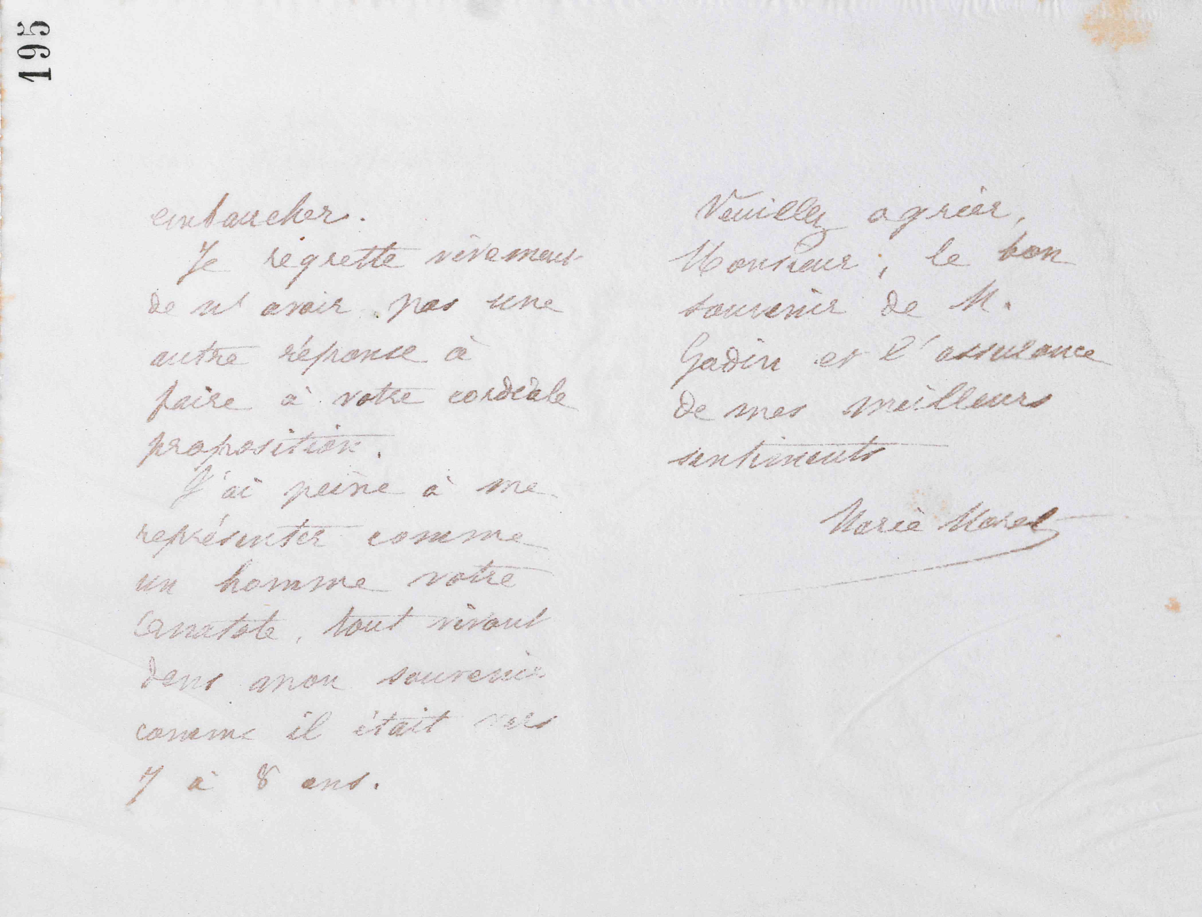 Marie Moret à monsieur Poëtte Gamard, 25 février 1886