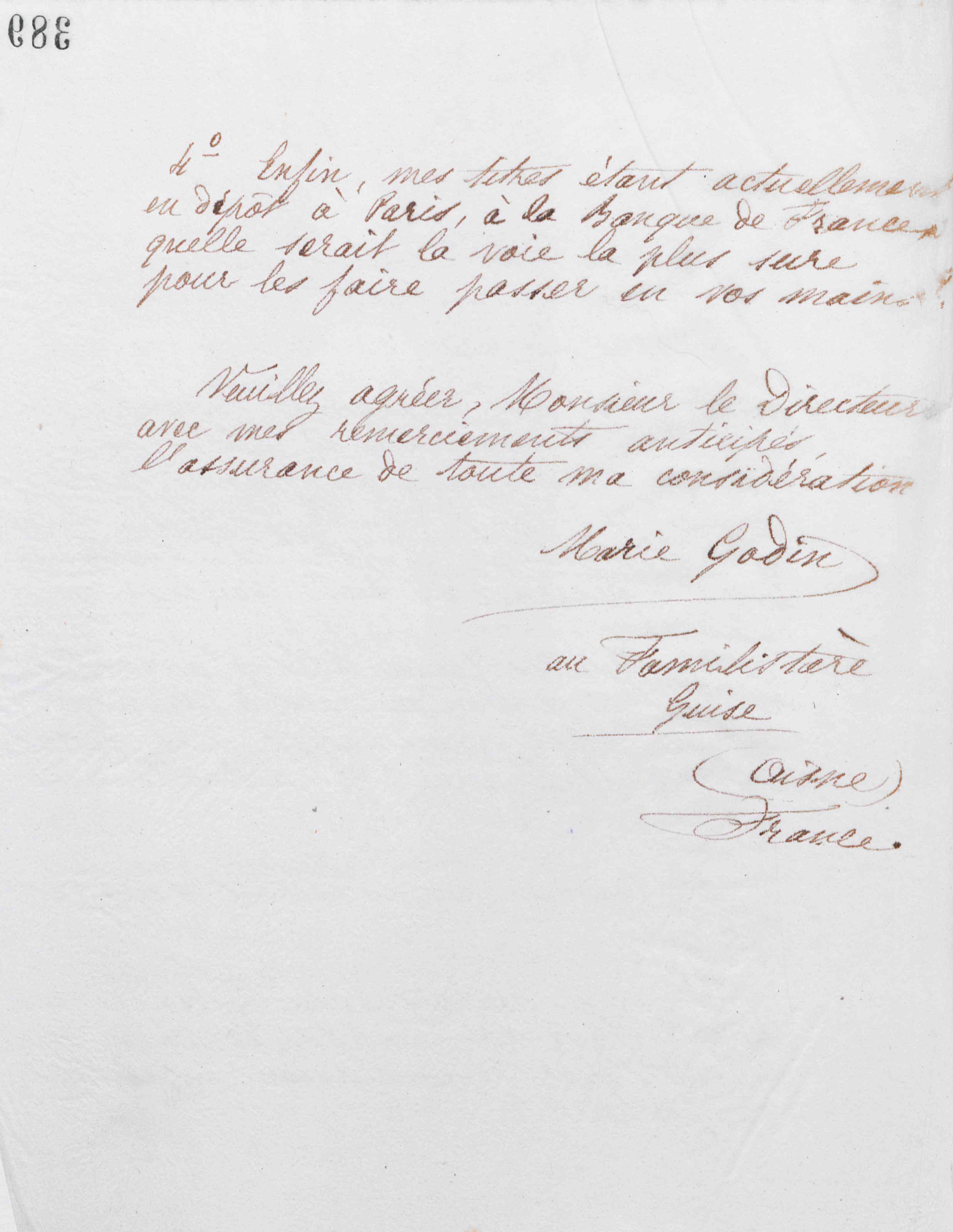 Marie Moret au Directeur général de la Banca nazionale, 24 novembre 1886 Marie Moret au Directeur général de la Banca nazionale, 24 novembre 1886