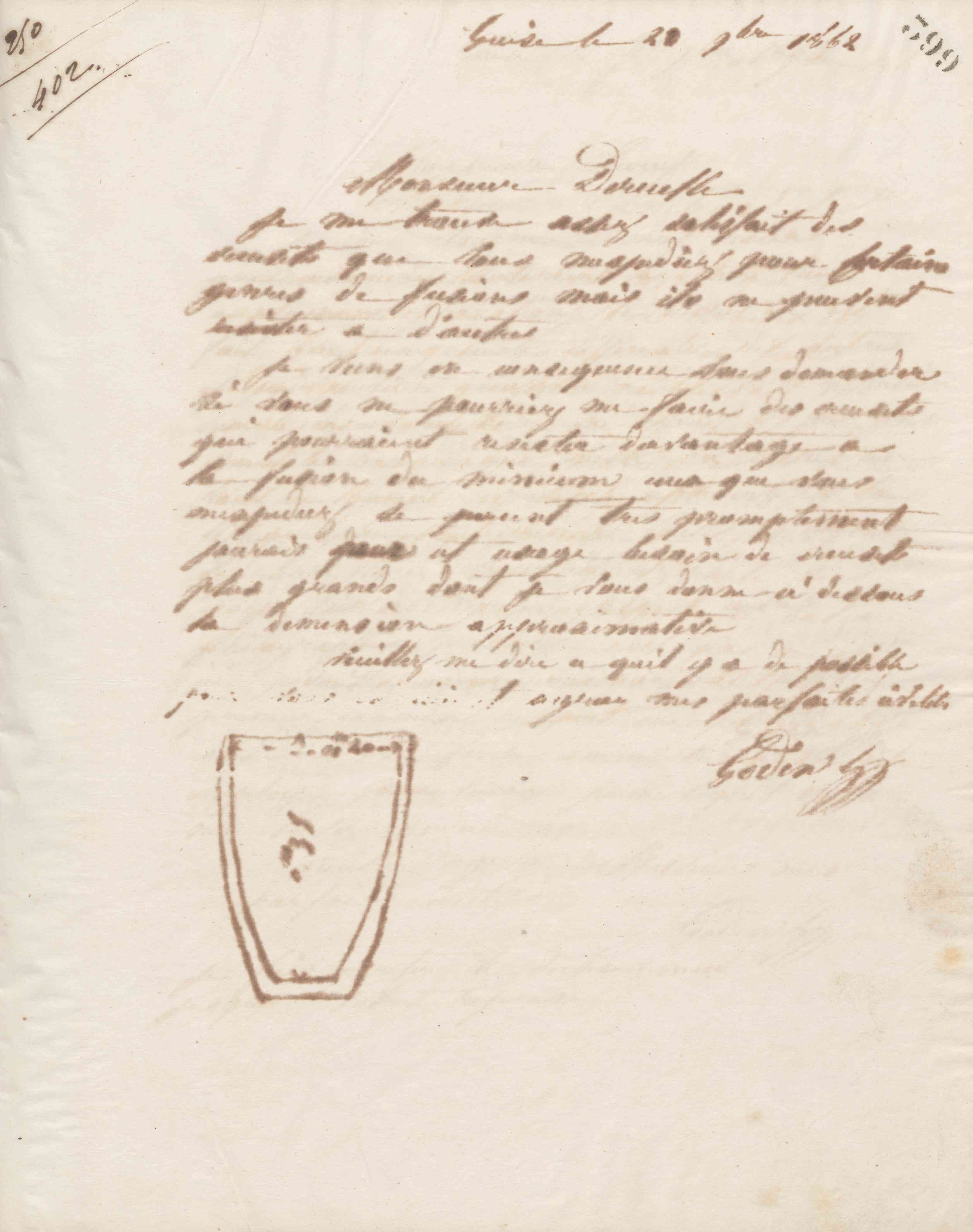 Jean-Baptiste André Godin à monsieur Deruelle, 20 novembre 1862