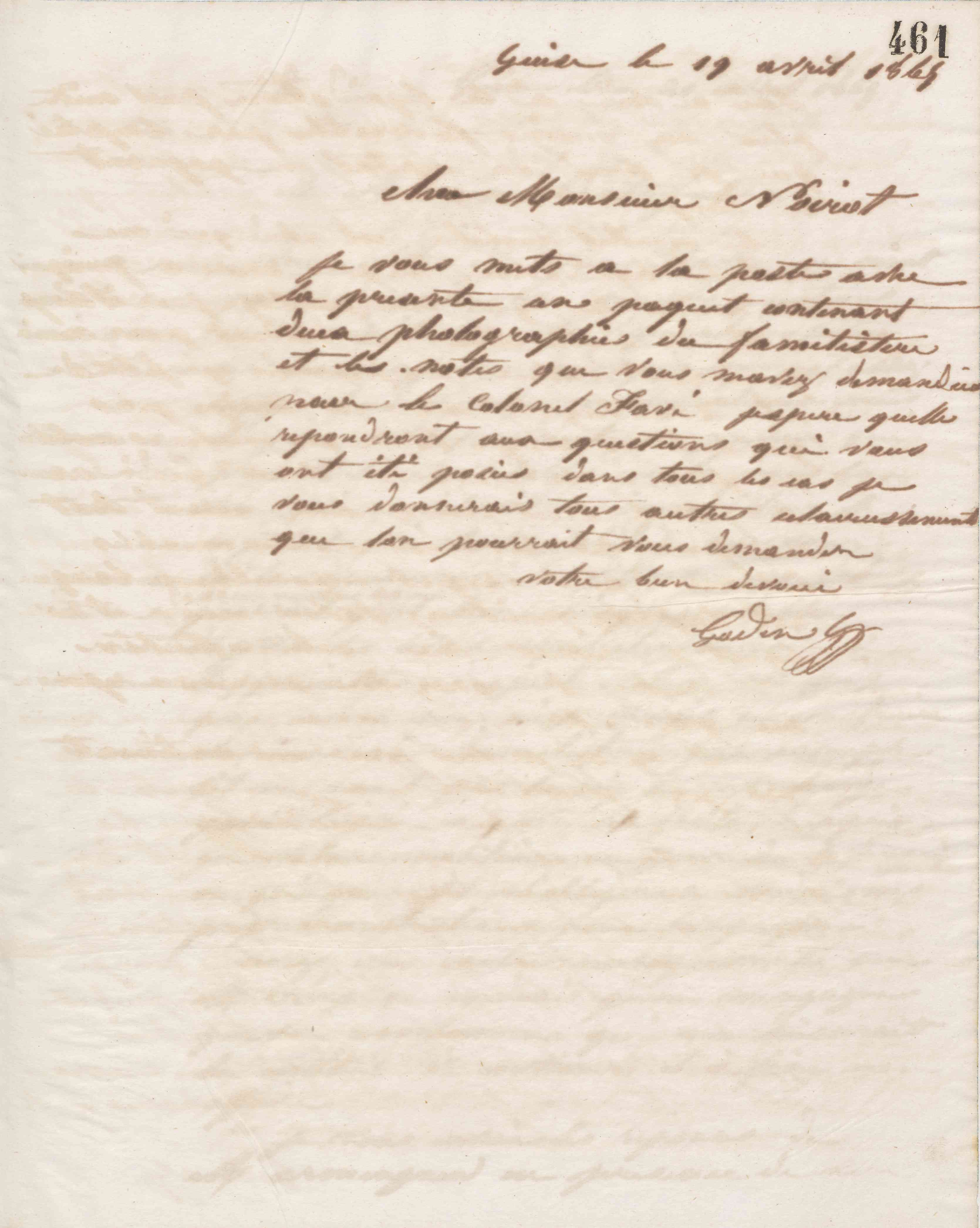 Jean-Baptiste André Godin à Jean-Baptiste Noirot, 19 avril 1865