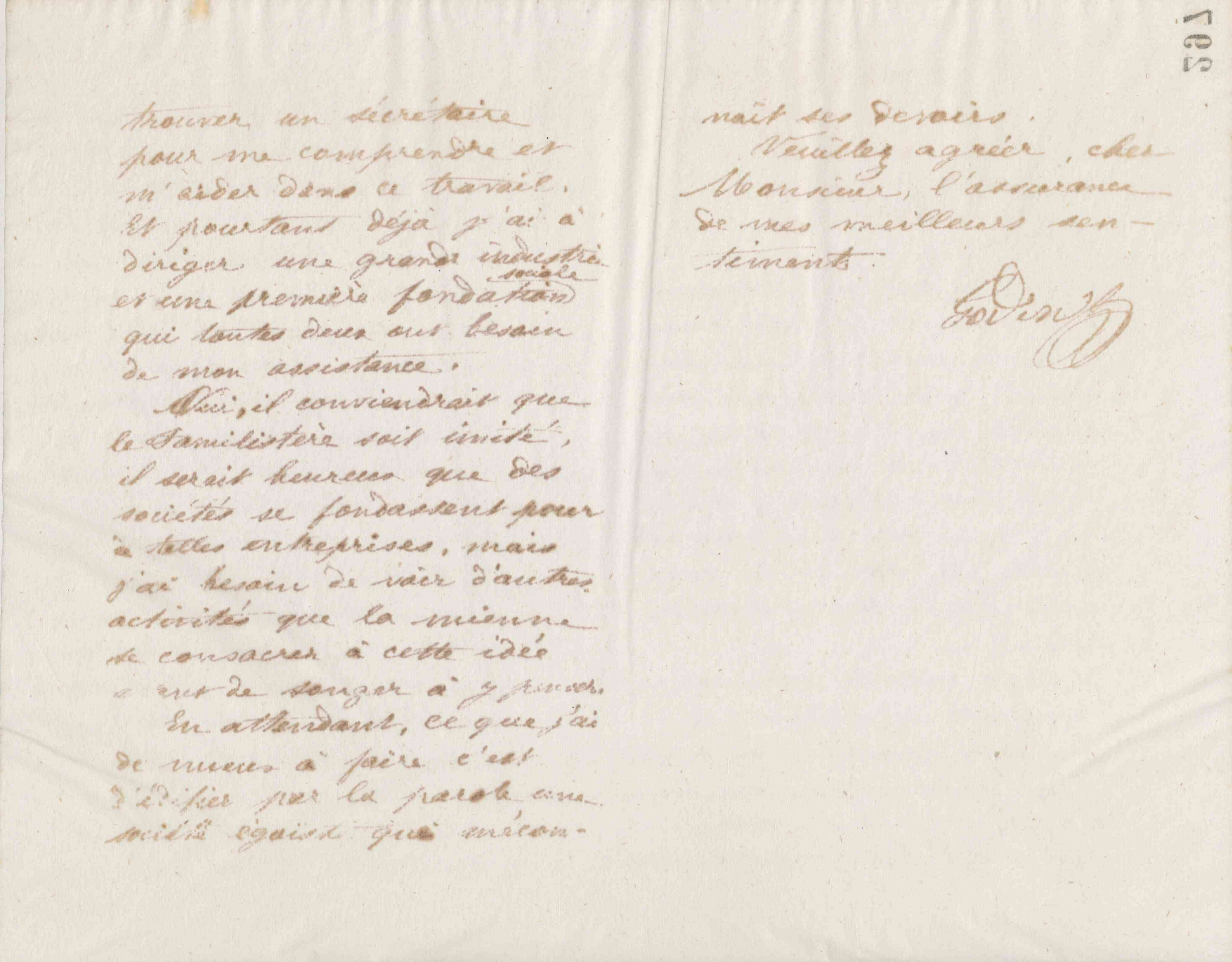 Jean-Baptiste André Godin à monsieur Carred, 9 septembre 1874