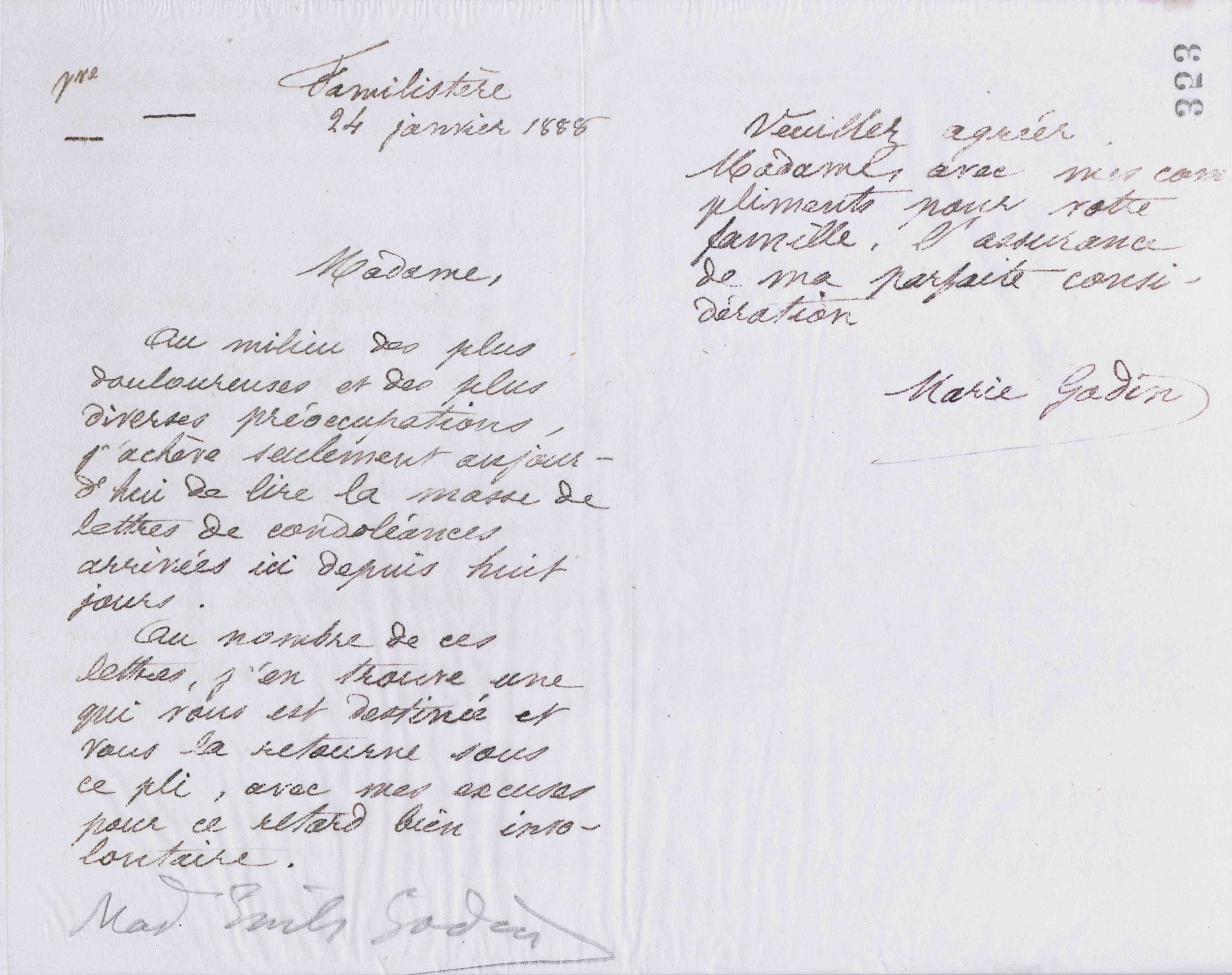 Marie Moret à Éléonore Joséphine Rouchy, 24 janvier 1888
