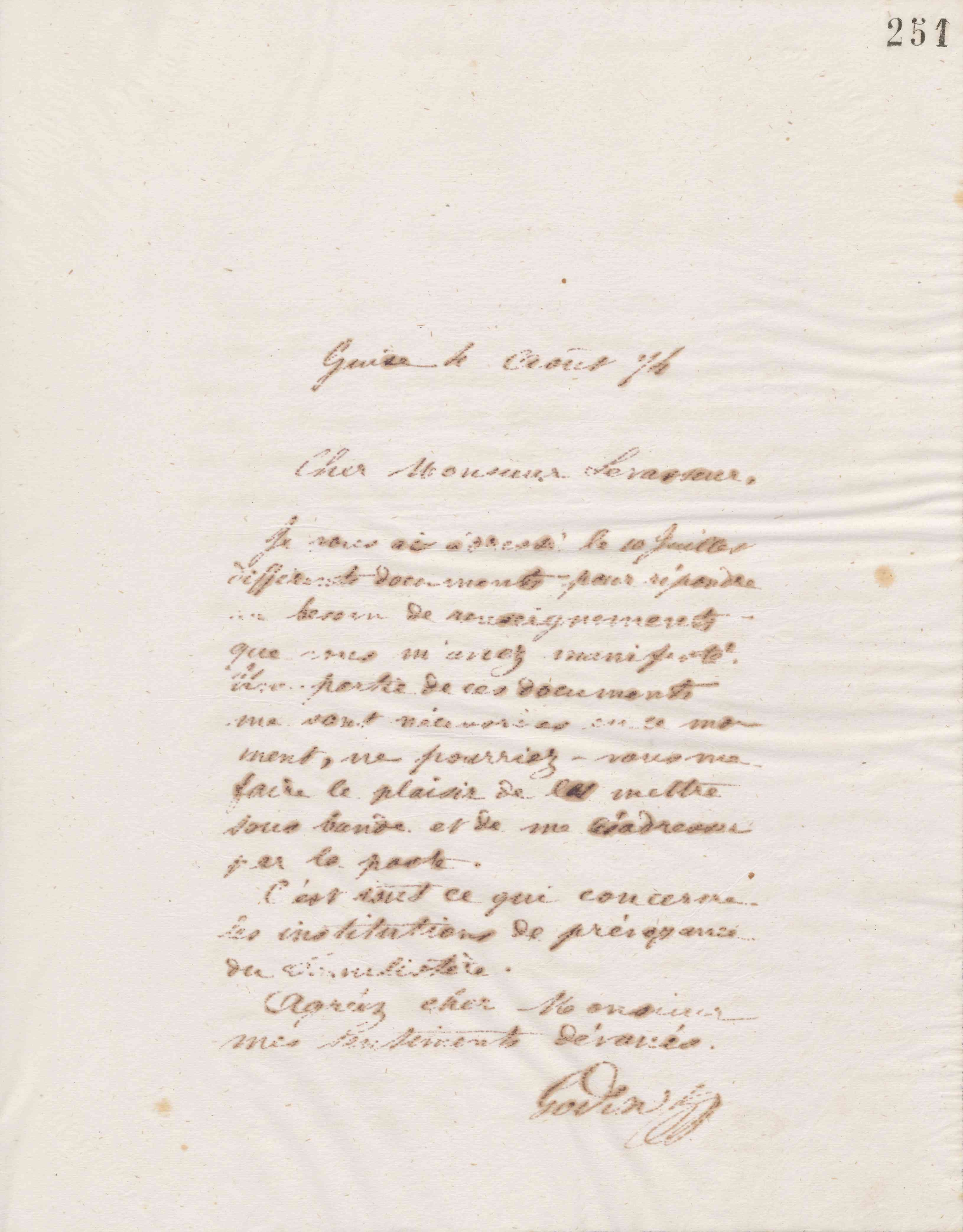 Jean-Baptiste André Godin à Henry Levasseur, 4 août 1874
