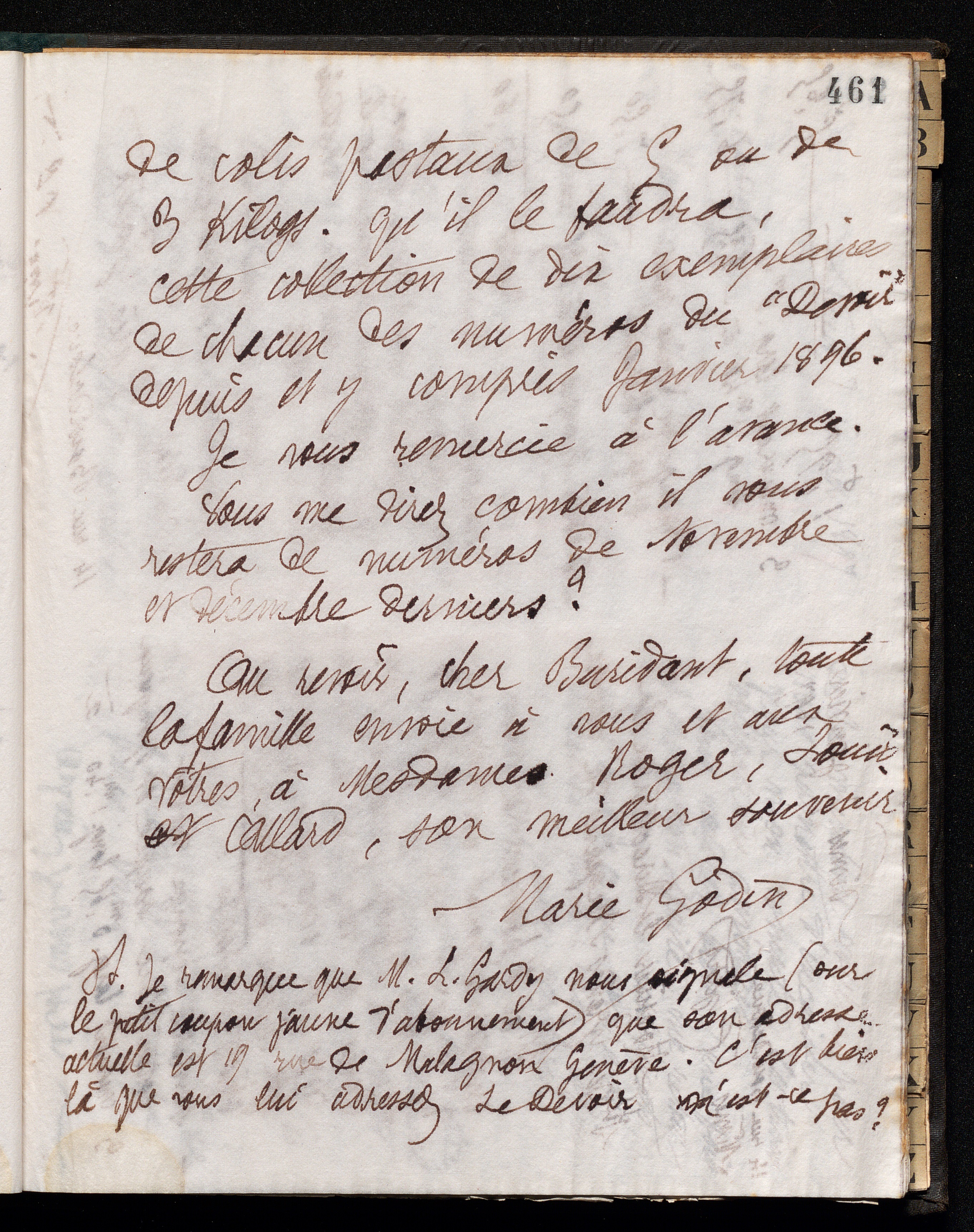Marie Moret à Henri Buridant, 6 janvier 1897