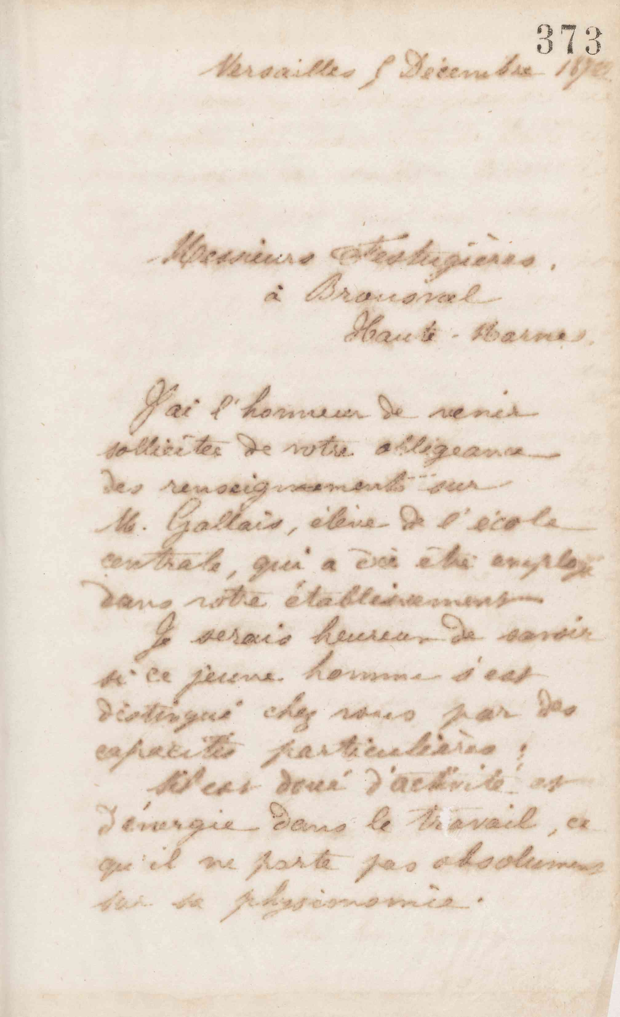 Jean-Baptiste André Godin à messieurs Festugière, 5 décembre 1872