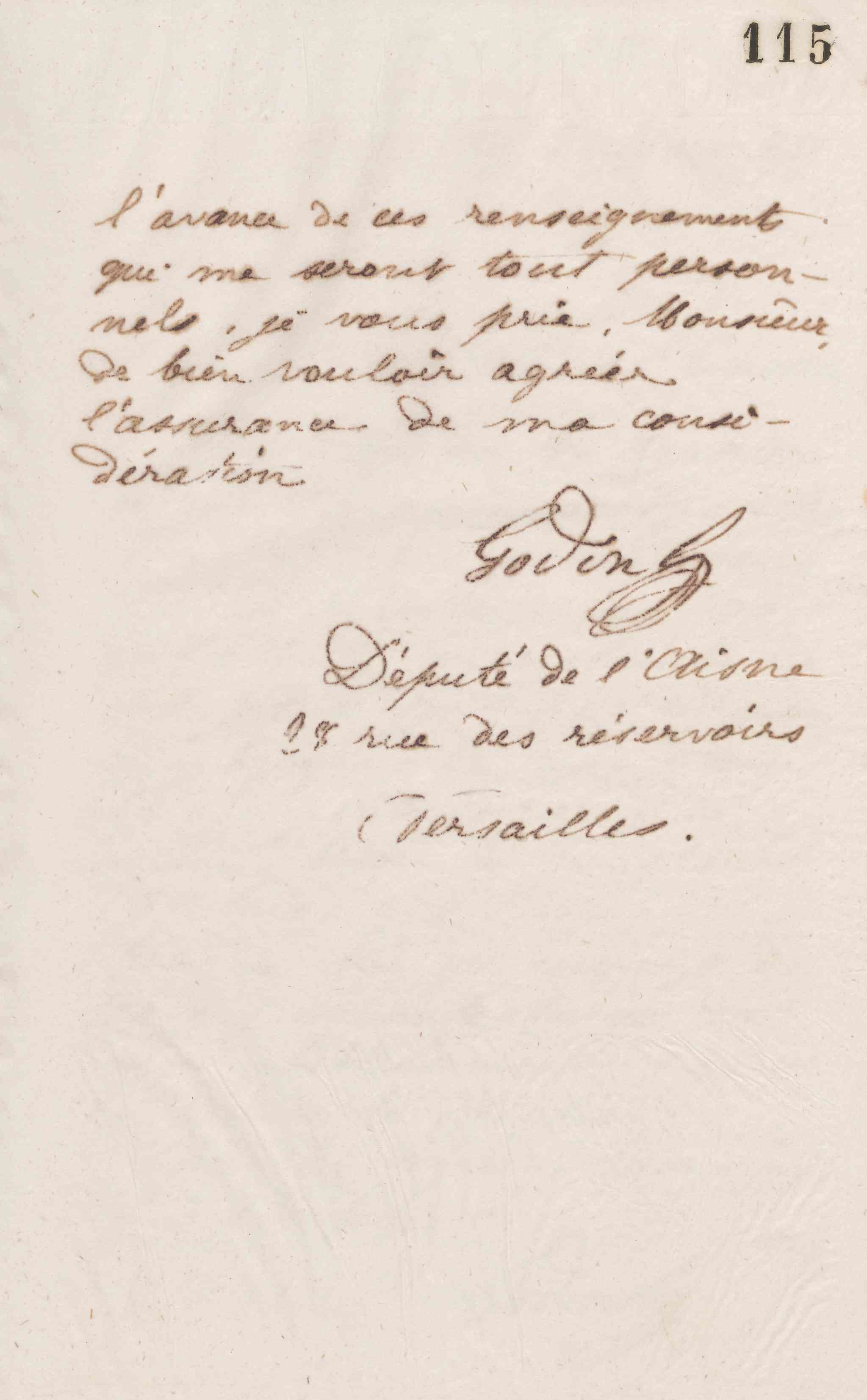 Jean-Baptiste André Godin à monsieur Vilmont, 3 mars 1873