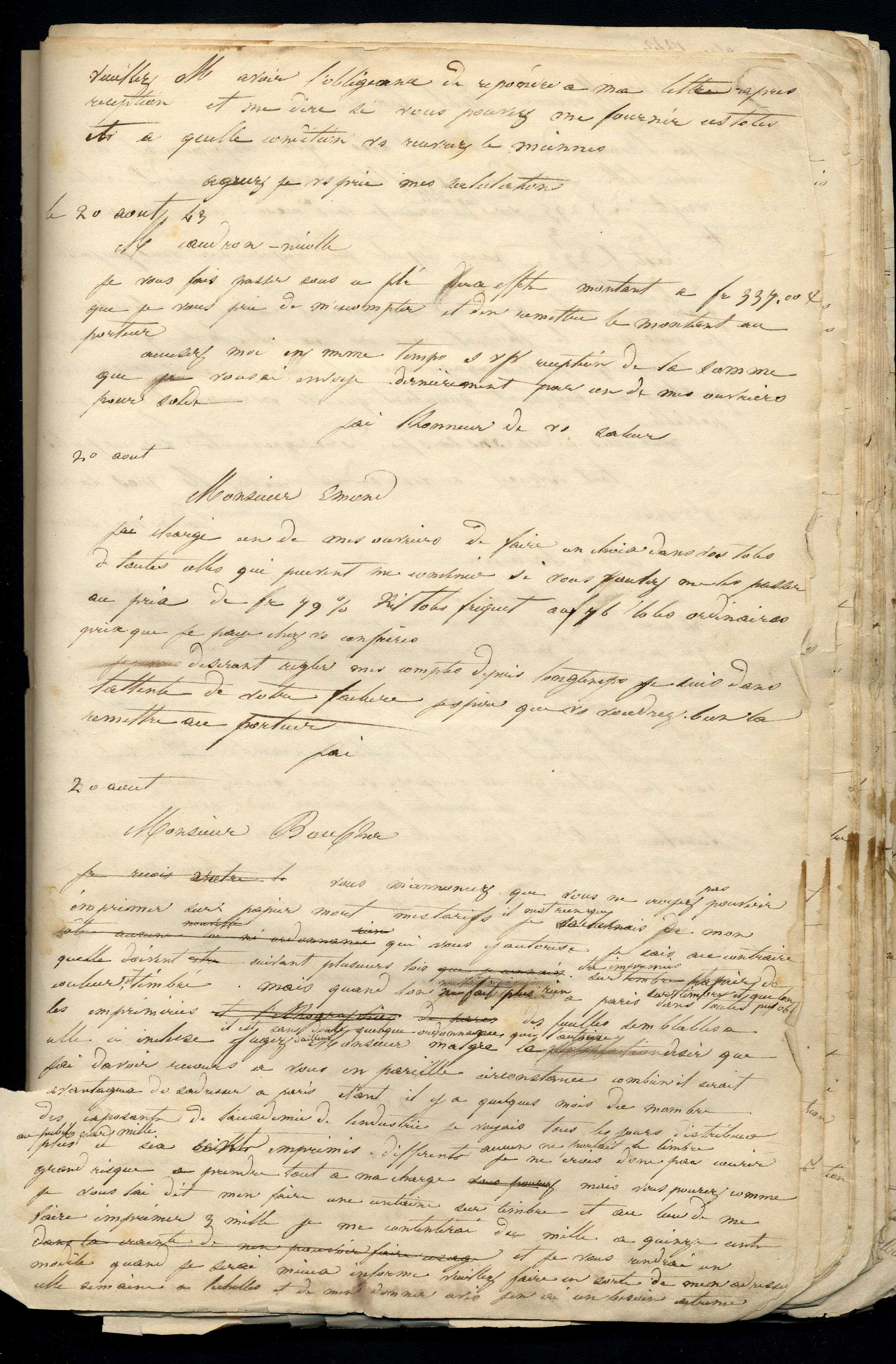 Jean-Baptiste André Godin à Louis Boucher, 20 août [1843]
