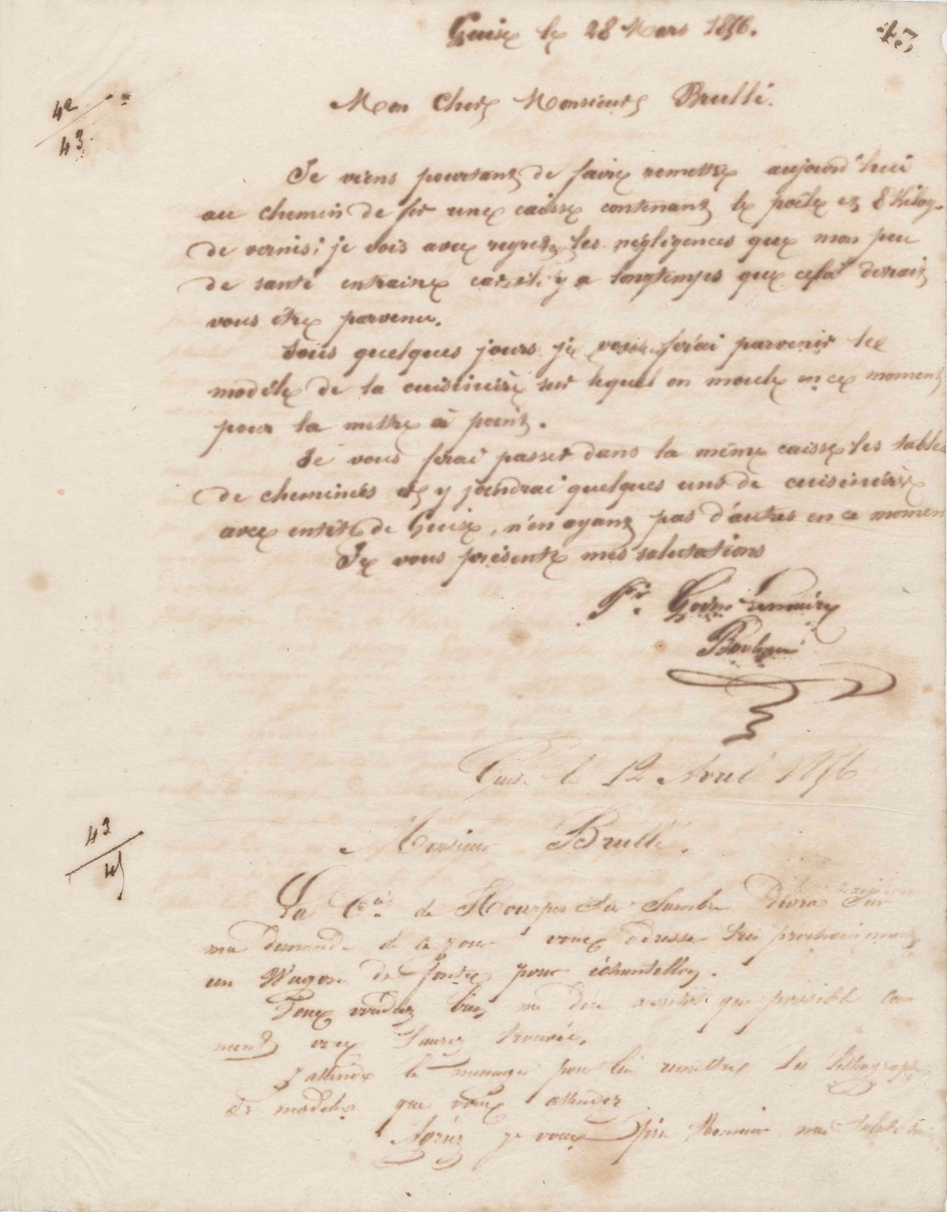 Jean-Baptiste André Godin à Alexandre Brullé, 28 mars 1856