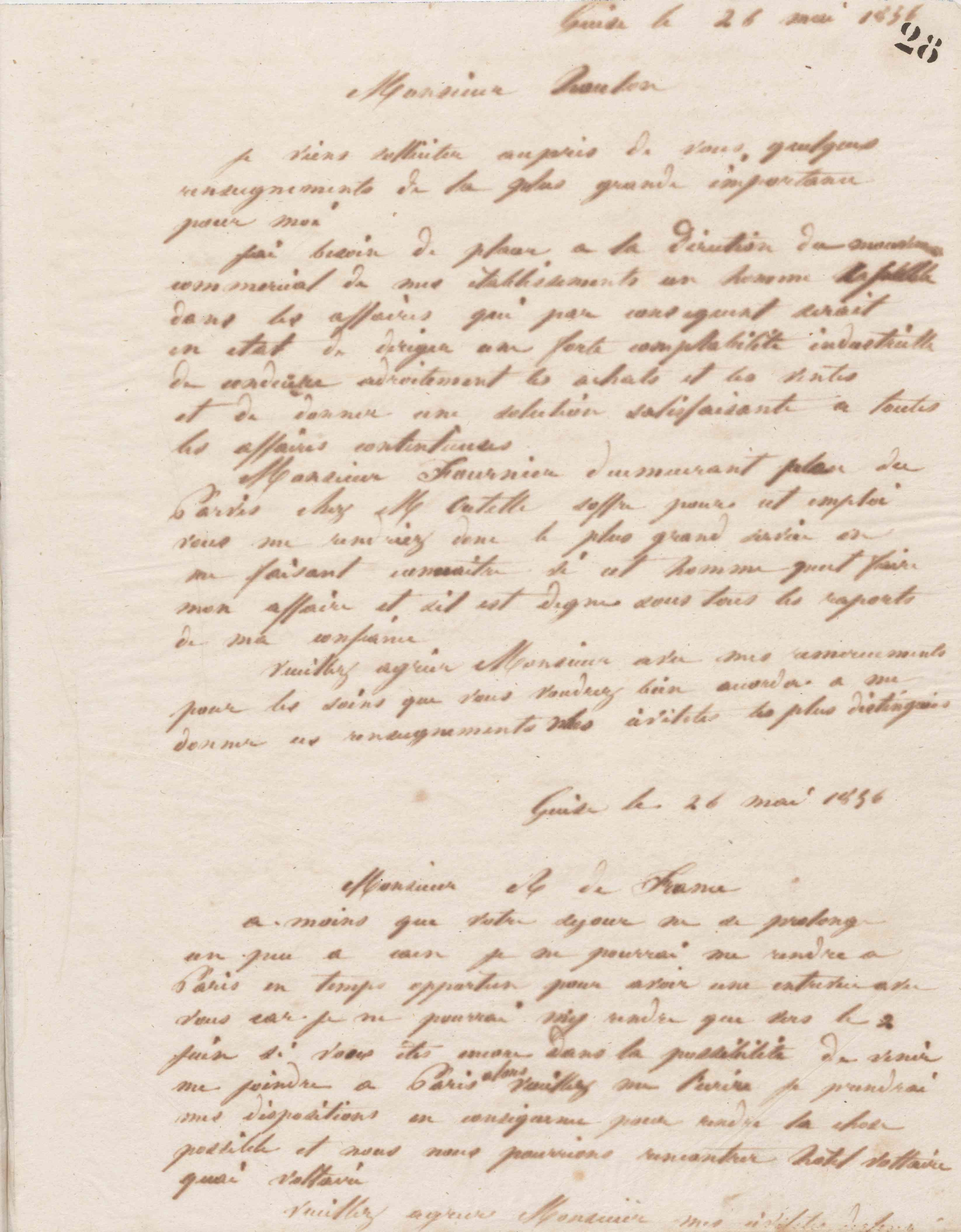 Jean-Baptiste André Godin à monsieur A. de France, 26 mai 1856 Jean-Baptiste André Godin à monsieur A. de France, 26 mai 1856