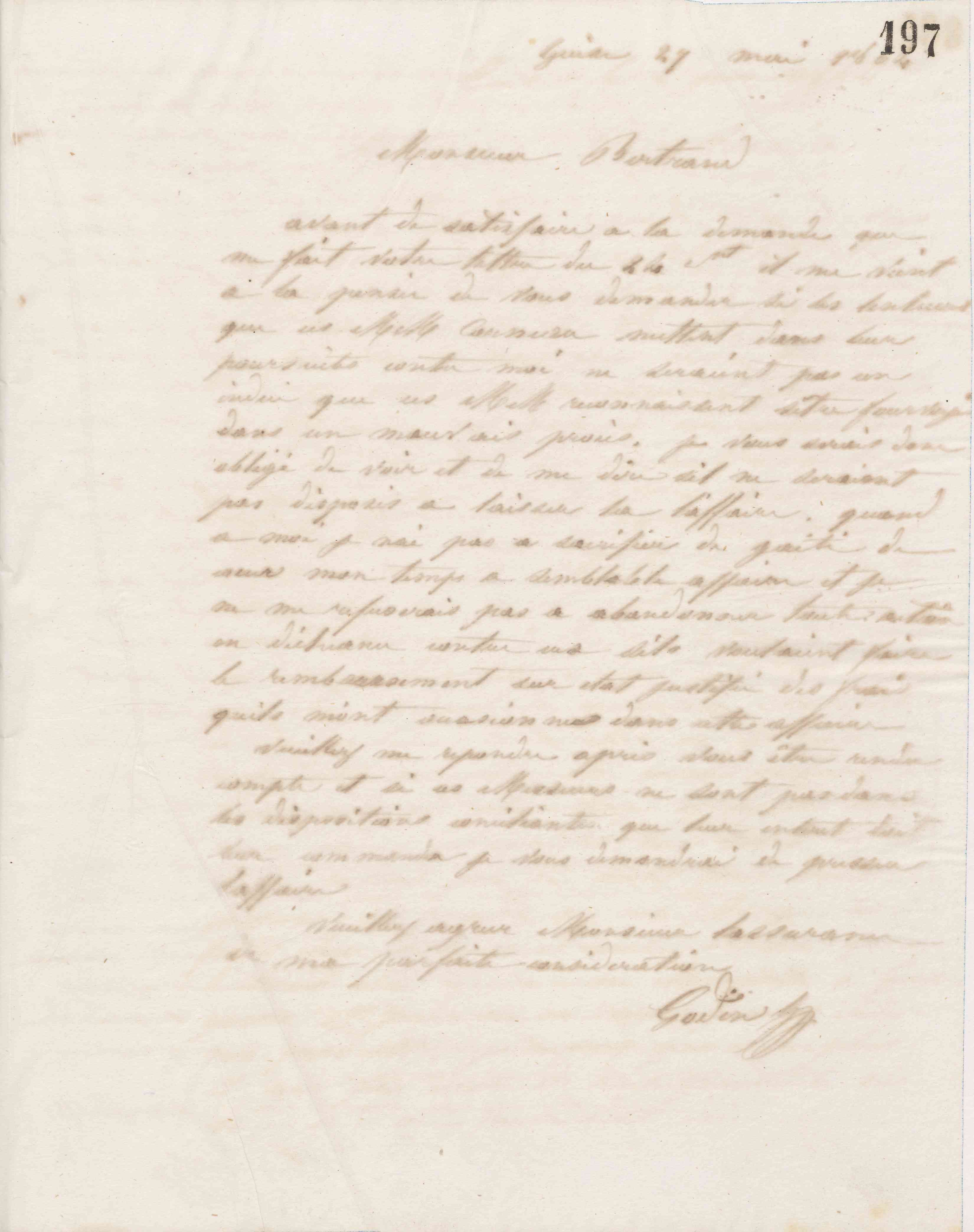 Jean-Baptiste André Godin à monsieur Bertrand, 27 mai 1864