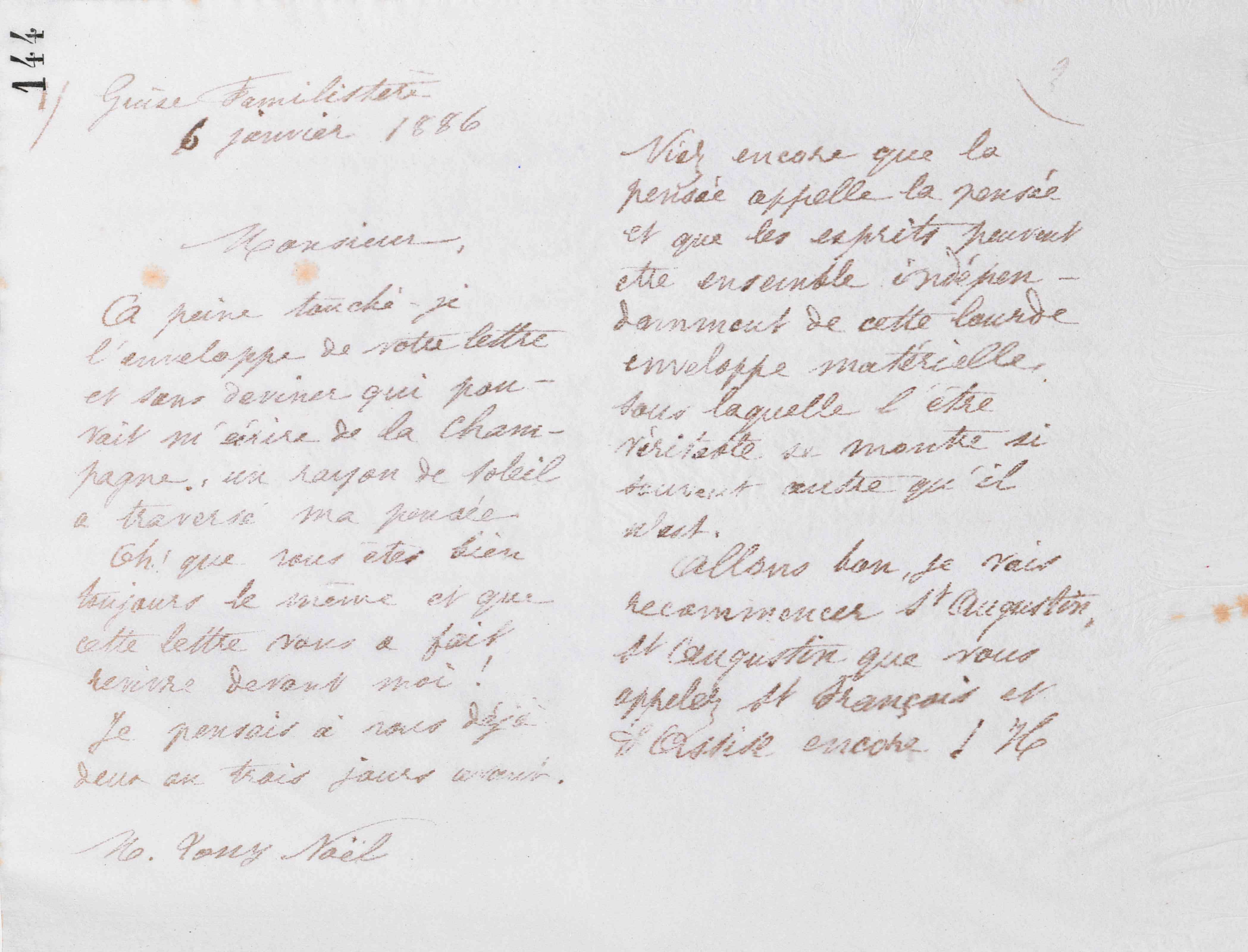 Marie Moret à Tony Noël, 6 janvier 1886