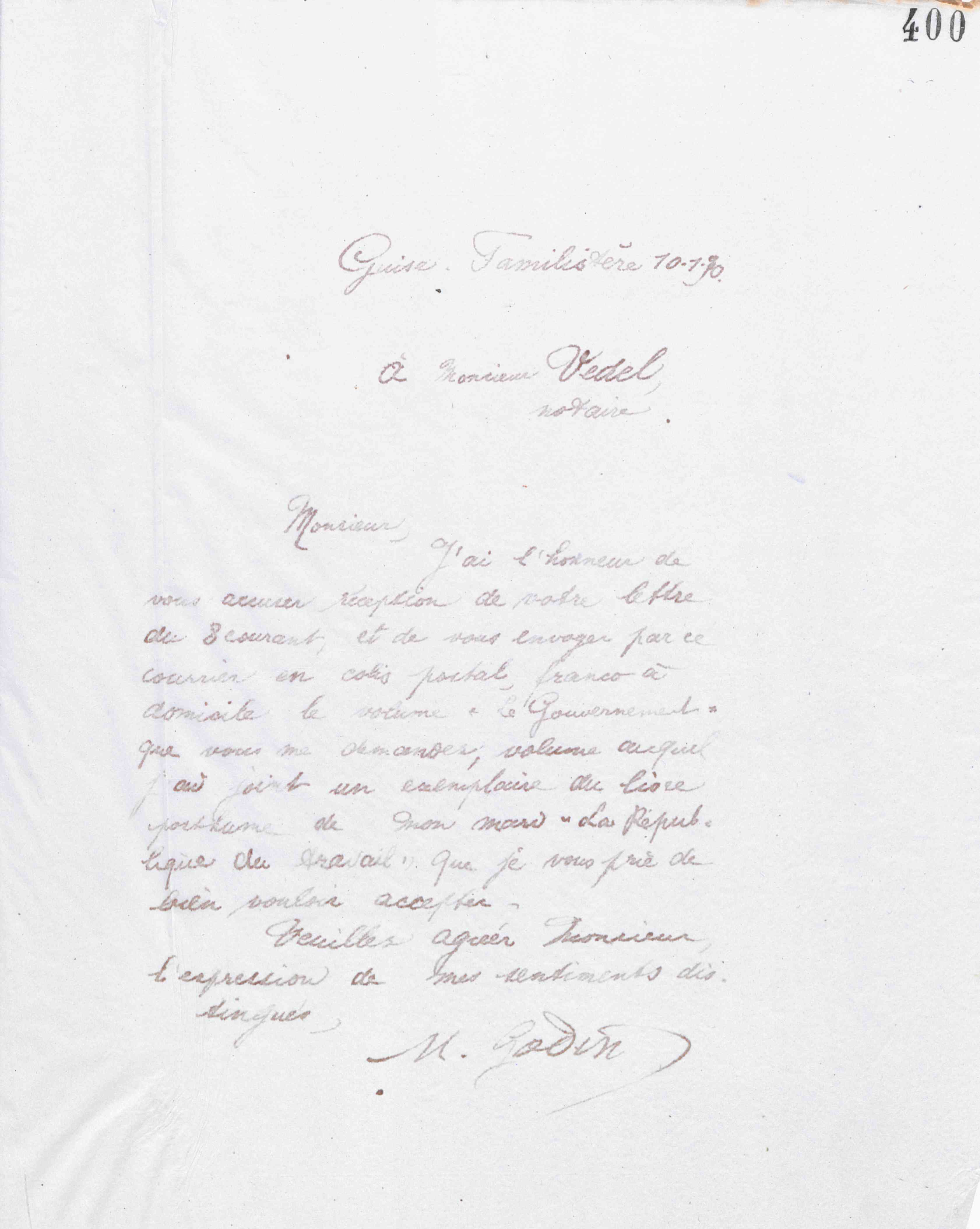 Marie Moret à Jules Vedel, 10 janvier 1890 Marie Moret à Jules Vedel, 10 janvier 1890