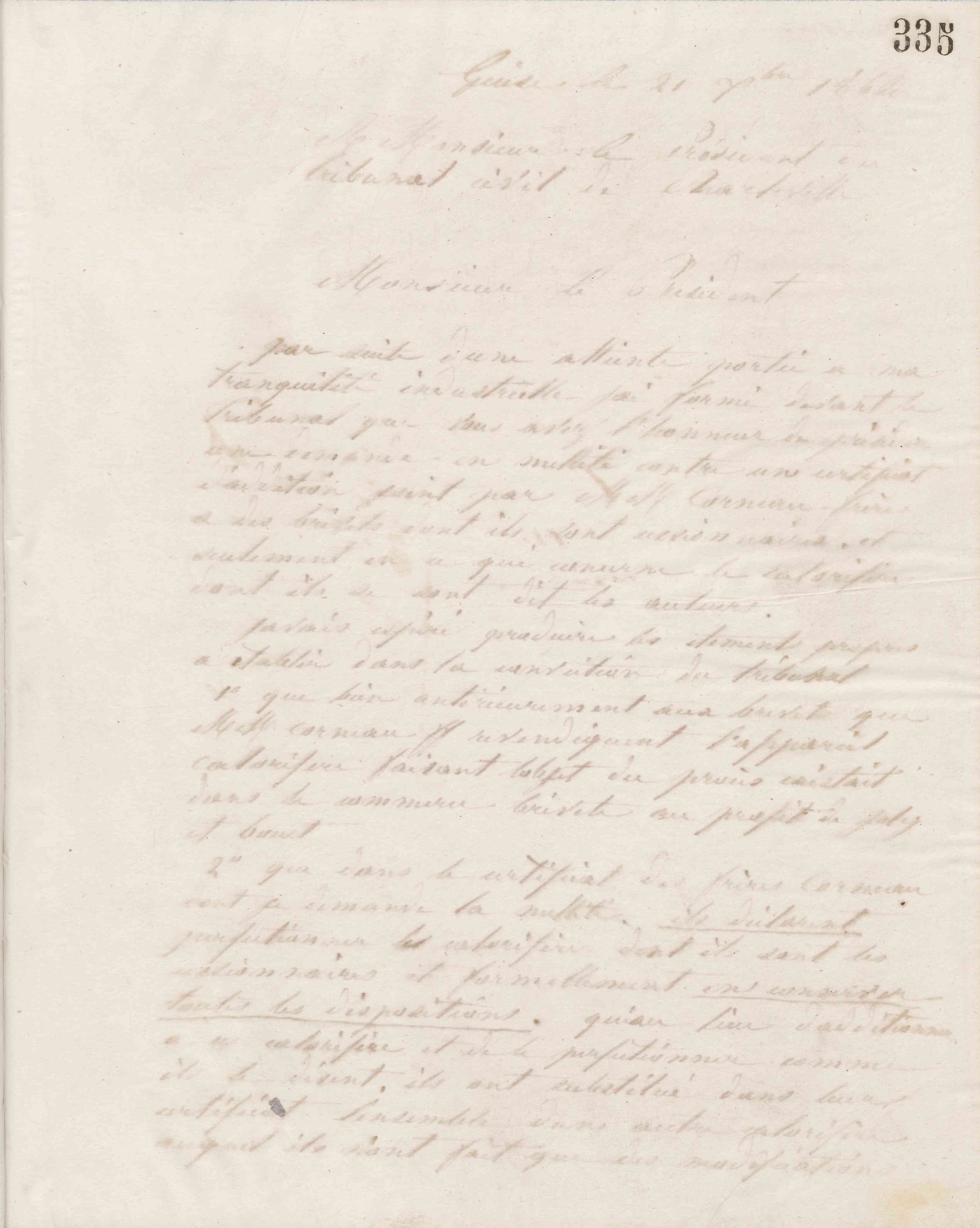 Jean-Baptiste André Godin au Président du tribunal civil de Charleville, 21 décembre 1864