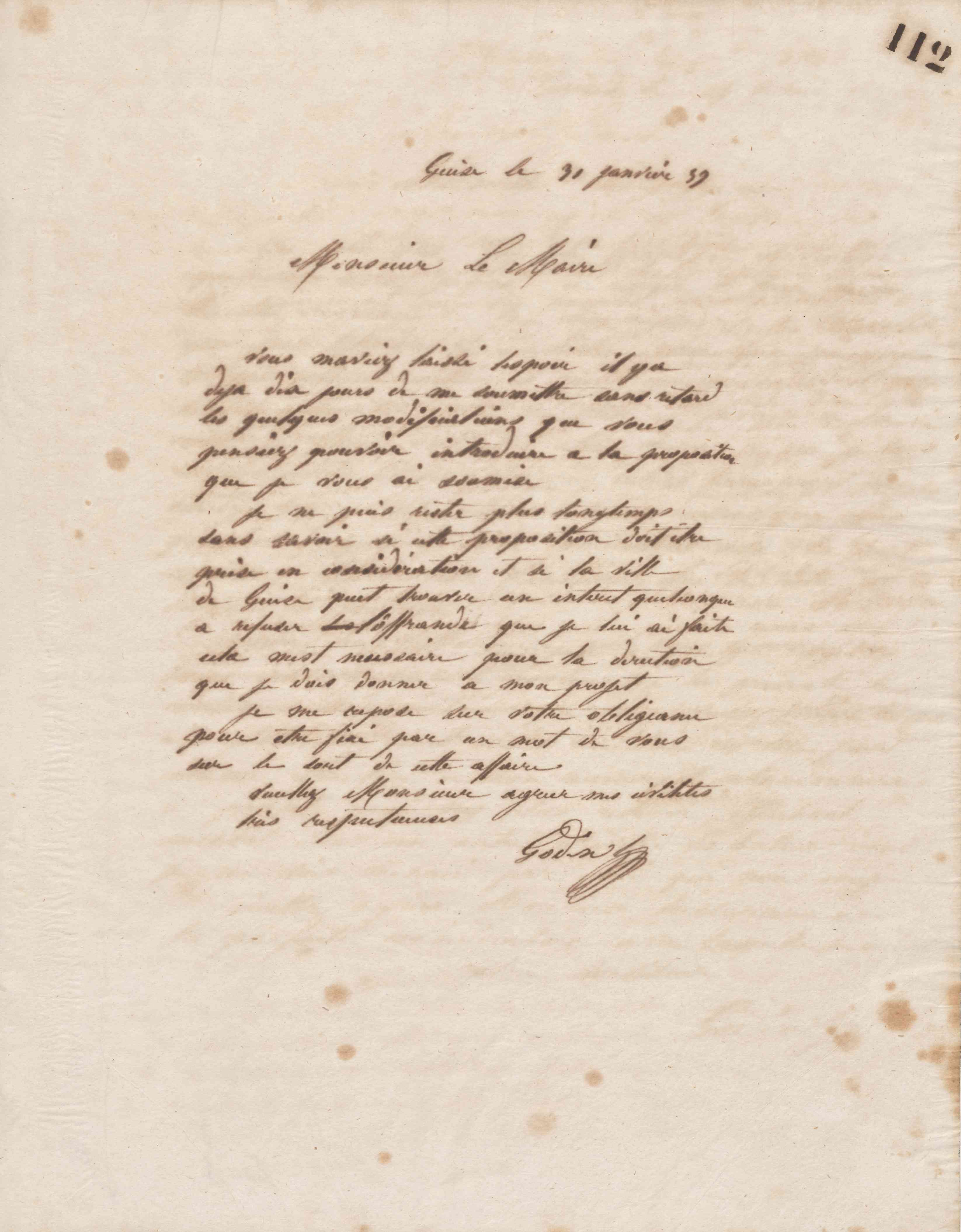 Jean-Baptiste André Godin à Auguste Désiré Besson, 31 janvier 1859